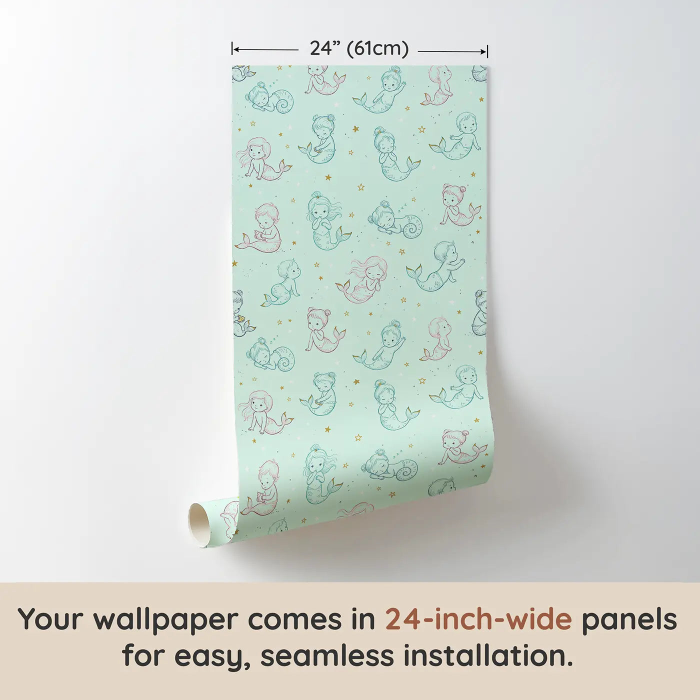Baby Mermaids Tiny Hand-Drawn wallpaper panel dimensions - Whimsy Tots