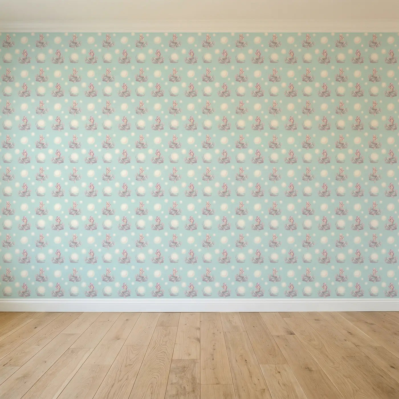 Sitting Mermaids Combing Soft Pastel seamless wallpaper full pattern - Whimsy Tots