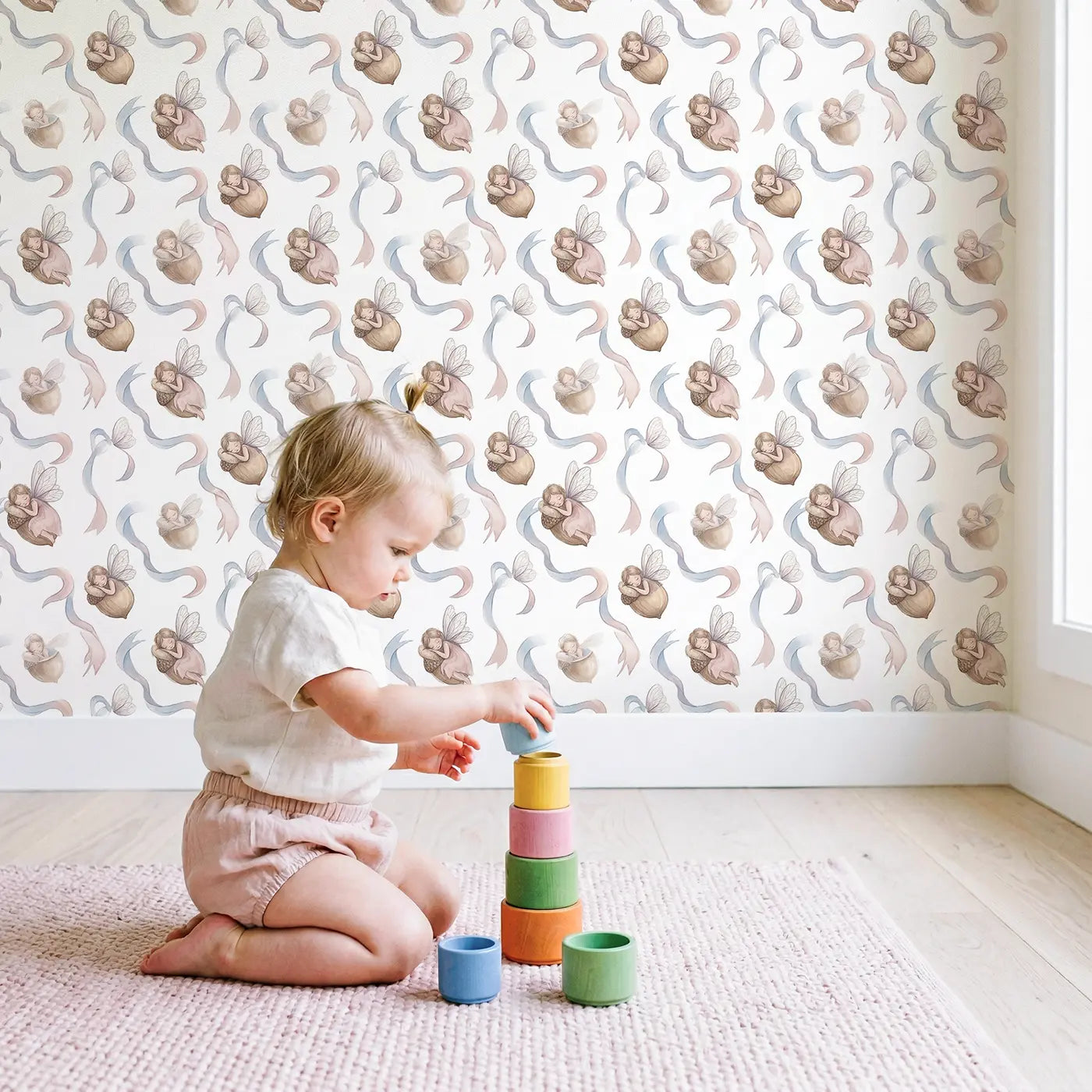 Sleeping Fairies Soft Pastel wallpaper in styled kids room - Whimsy Tots