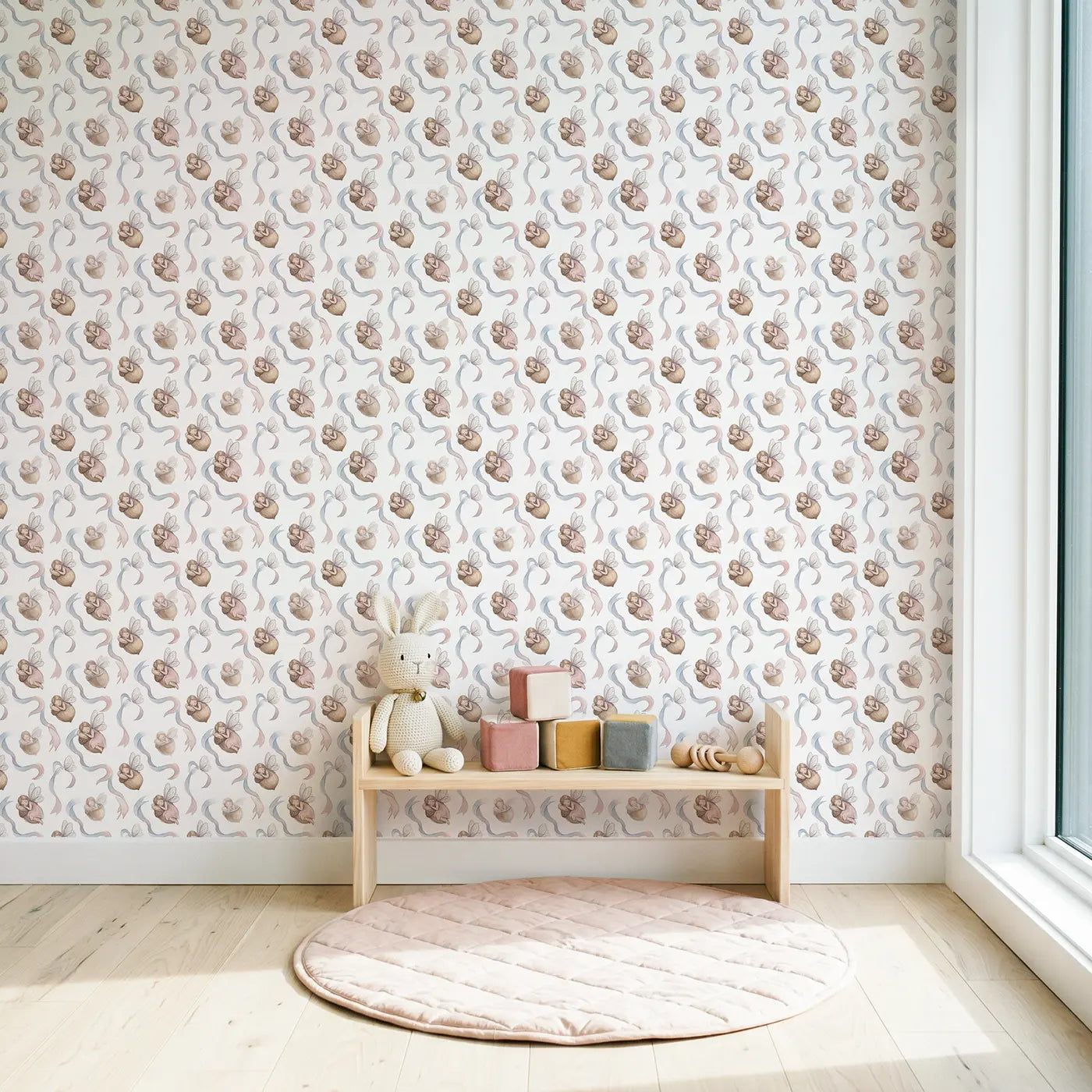 Sleeping Fairies Soft Pastel wallpaper in Scandinavian nursery - Whimsy Tots