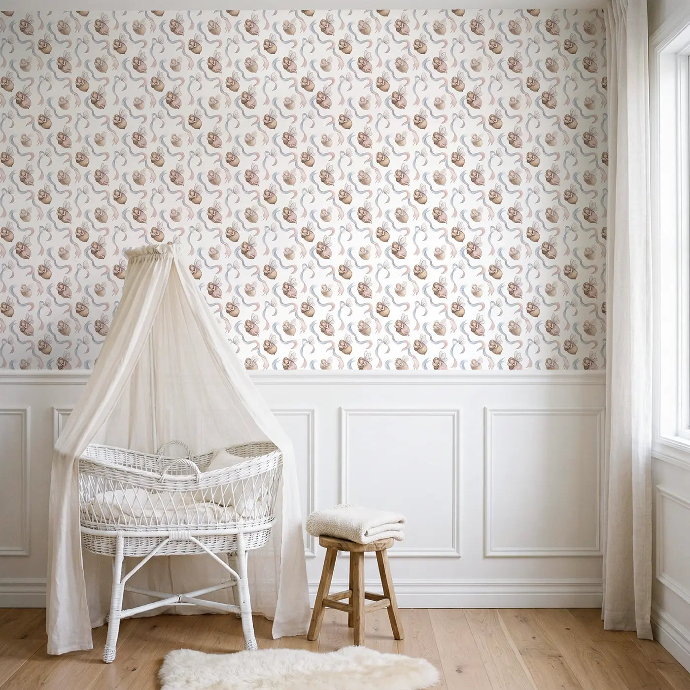 Sleeping Fairies Soft Pastel wallpaper above wainscoting - Whimsy Tots