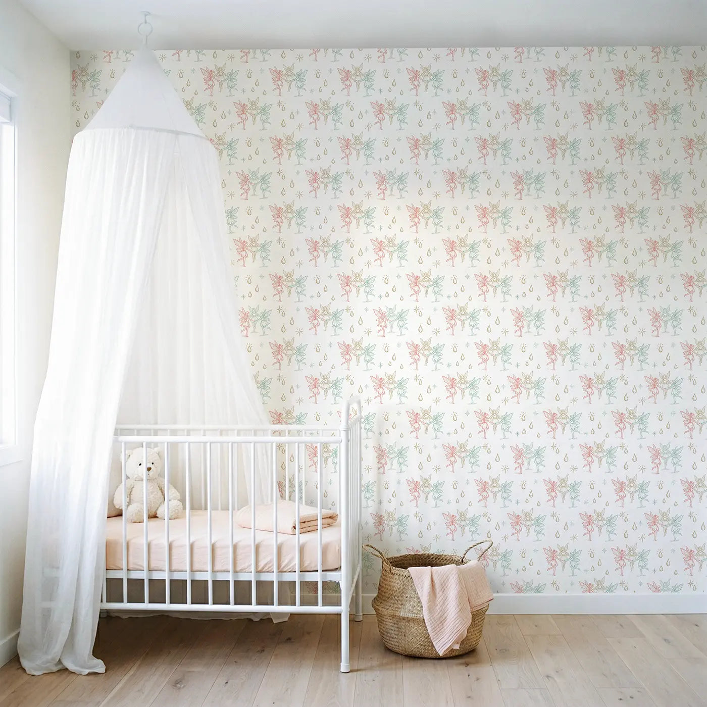 Fairies Dancing Hand-Drawn wallpaper in Scandinavian nursery - Whimsy Tots