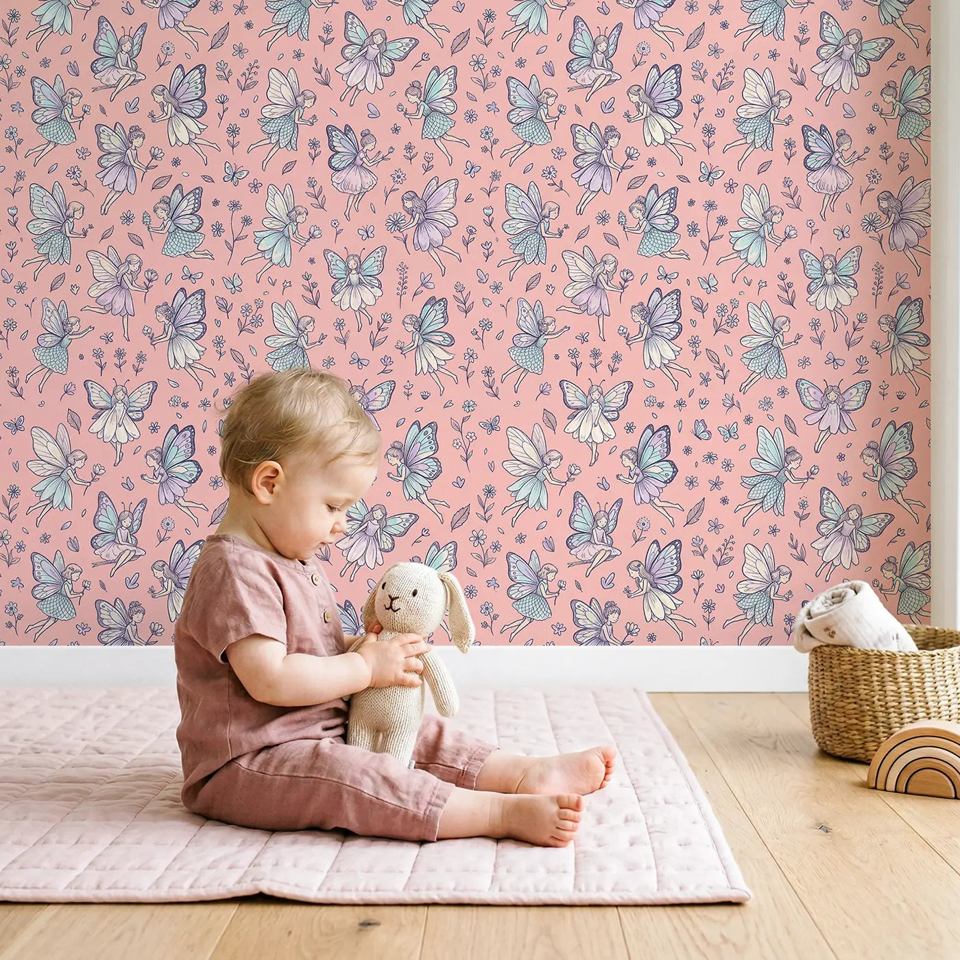 Flower Fairies Hand-Drawn wallpaper in styled kids room - Whimsy Tots
