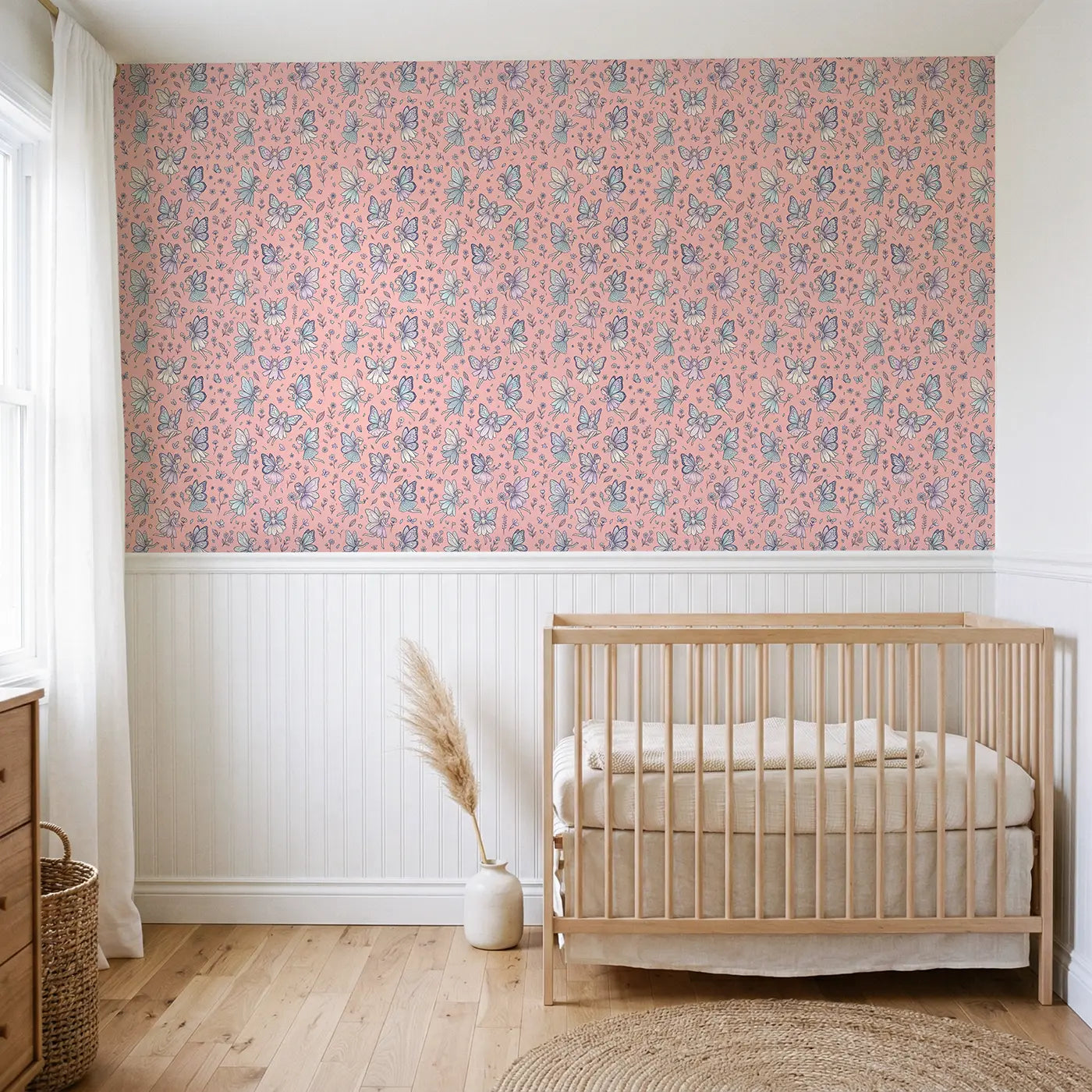 Flower Fairies Hand-Drawn wallpaper above wainscoting - Whimsy Tots