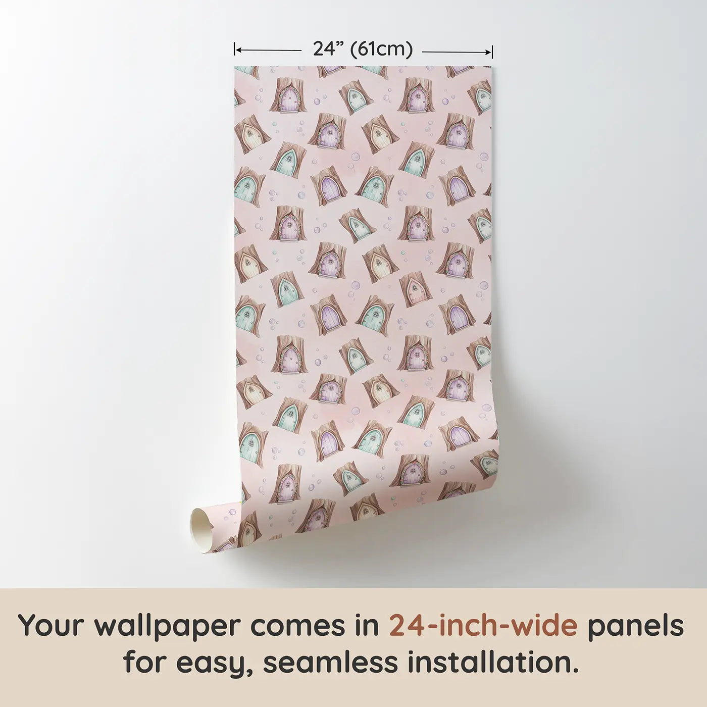 Fairy Doors Tree Watercolor wallpaper panel dimensions - Whimsy Tots