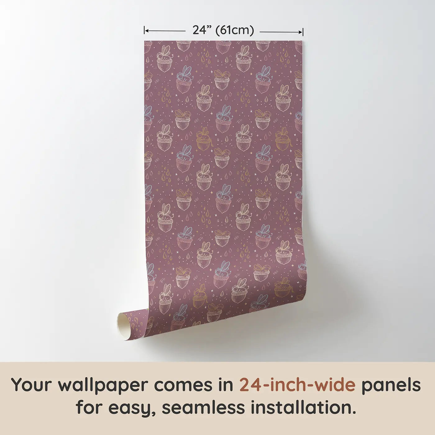 Sleeping Fairies Acorn Hand-Drawn wallpaper panel dimensions - Whimsy Tots