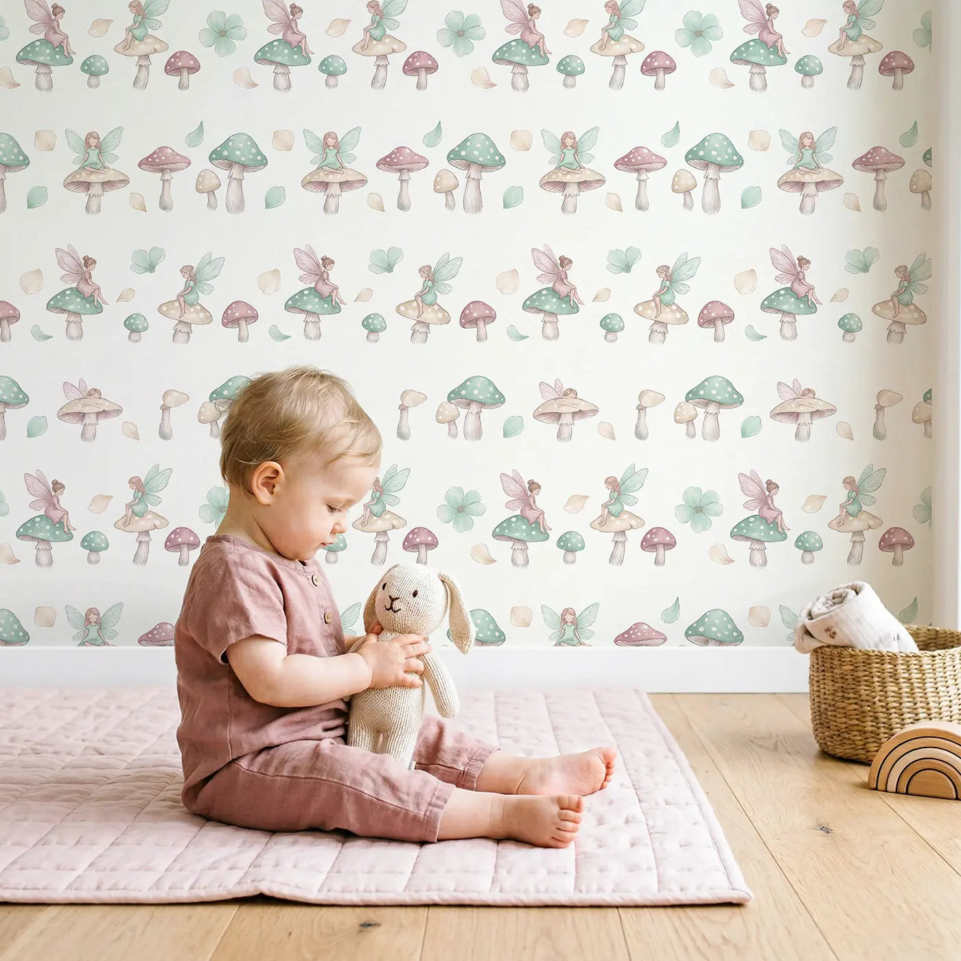 Tiny Fairies Soft Pastel wallpaper in styled kids room - Whimsy Tots