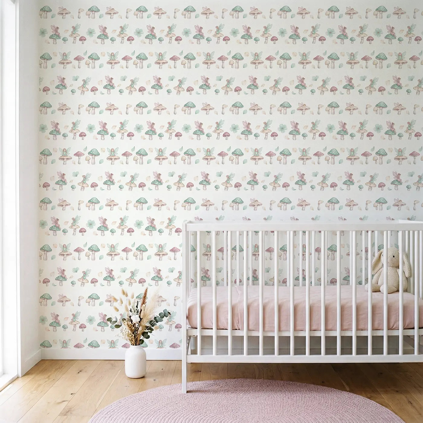 Tiny Fairies Soft Pastel wallpaper in Scandinavian nursery - Whimsy Tots