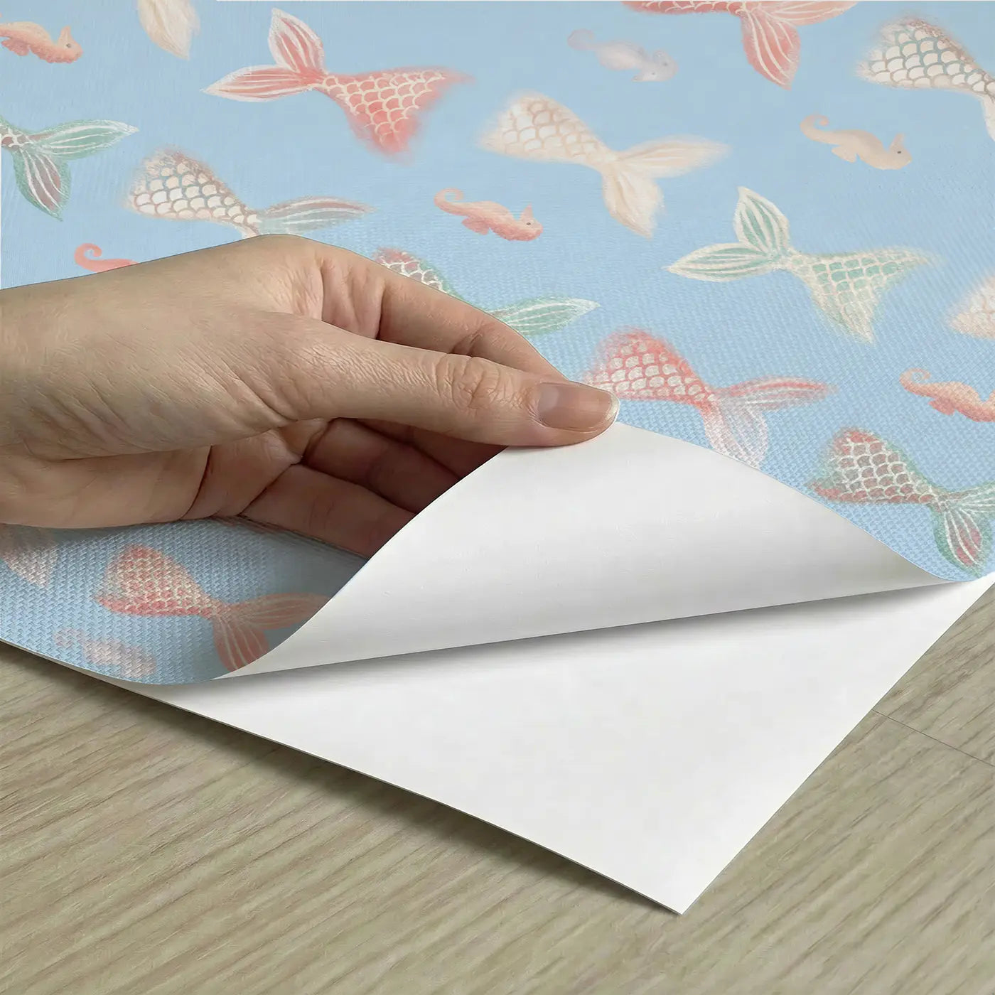 Mermaid Tails Soft Pastel peel and stick material close-up - Whimsy Tots