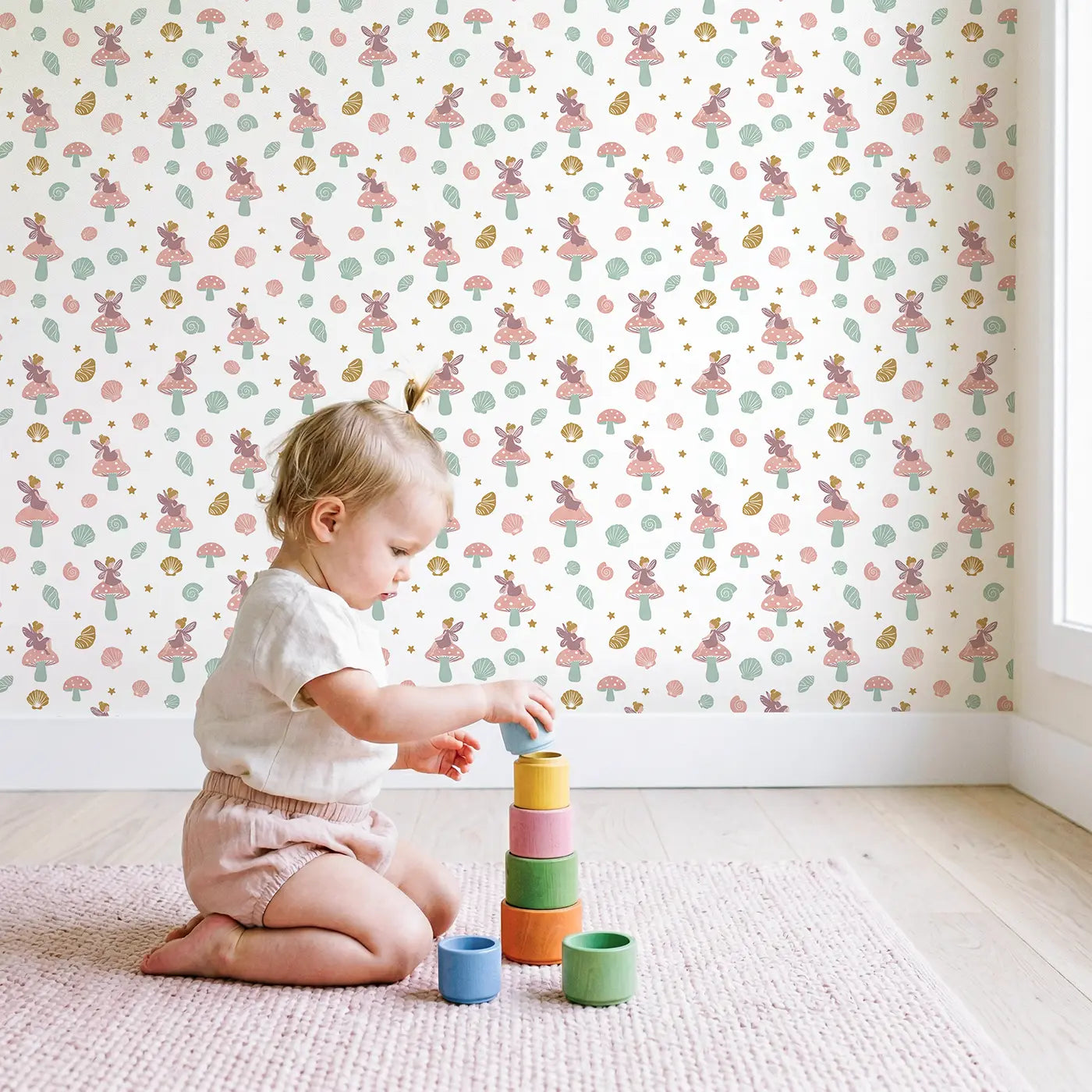 Fairies Sitting Ditsy Floral wallpaper in styled kids room - Whimsy Tots