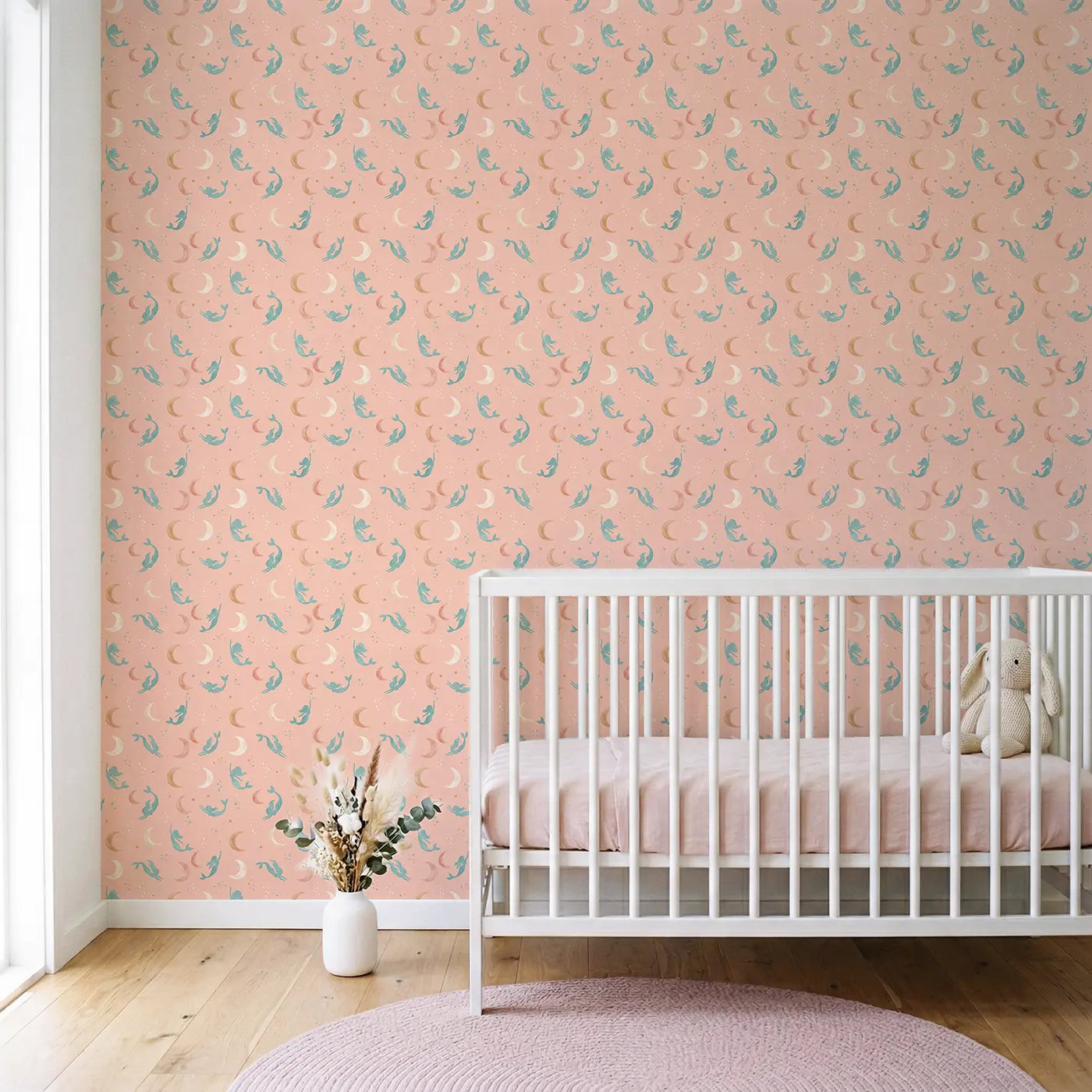 Mermaid Silhouettes Ditsy Floral wallpaper in Scandinavian nursery - Whimsy Tots