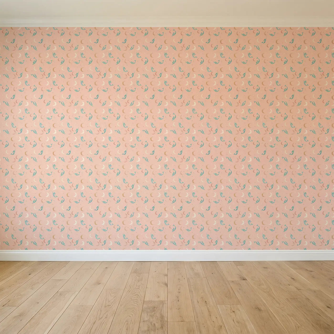 Mermaid Silhouettes Ditsy Floral seamless wallpaper full pattern - Whimsy Tots