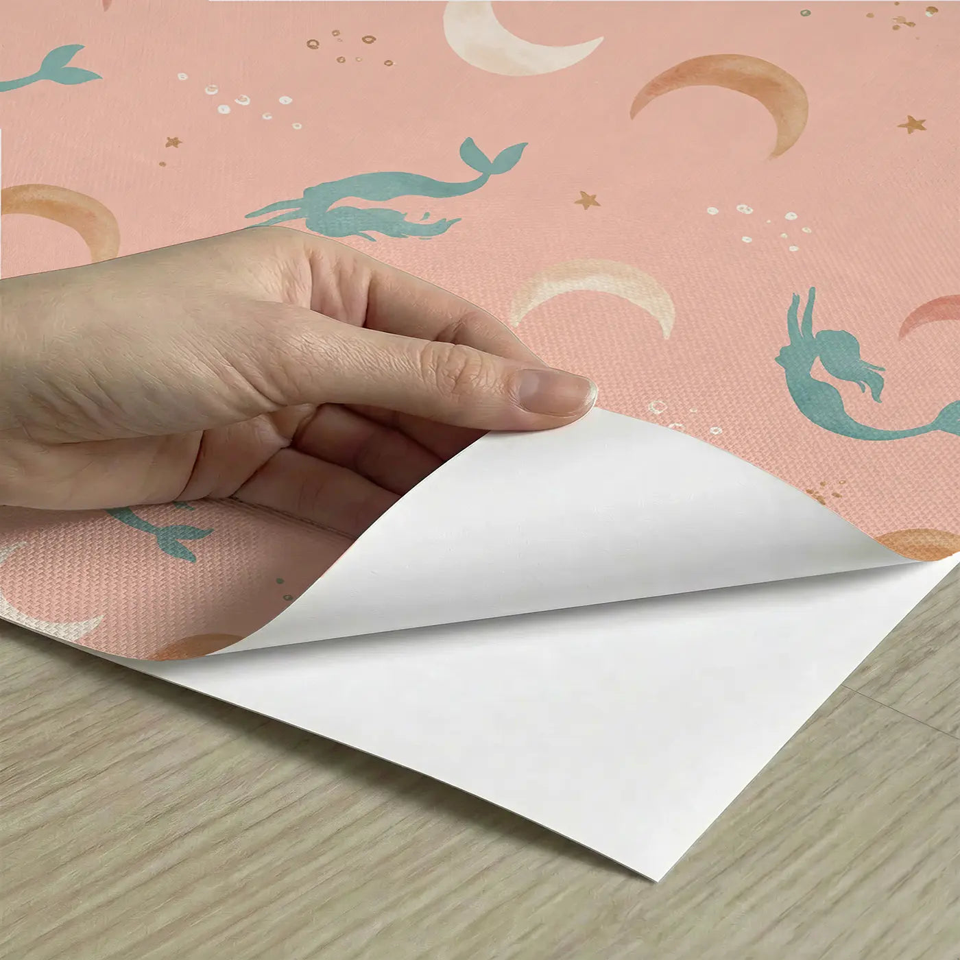 Mermaid Silhouettes Ditsy Floral peel and stick material close-up - Whimsy Tots