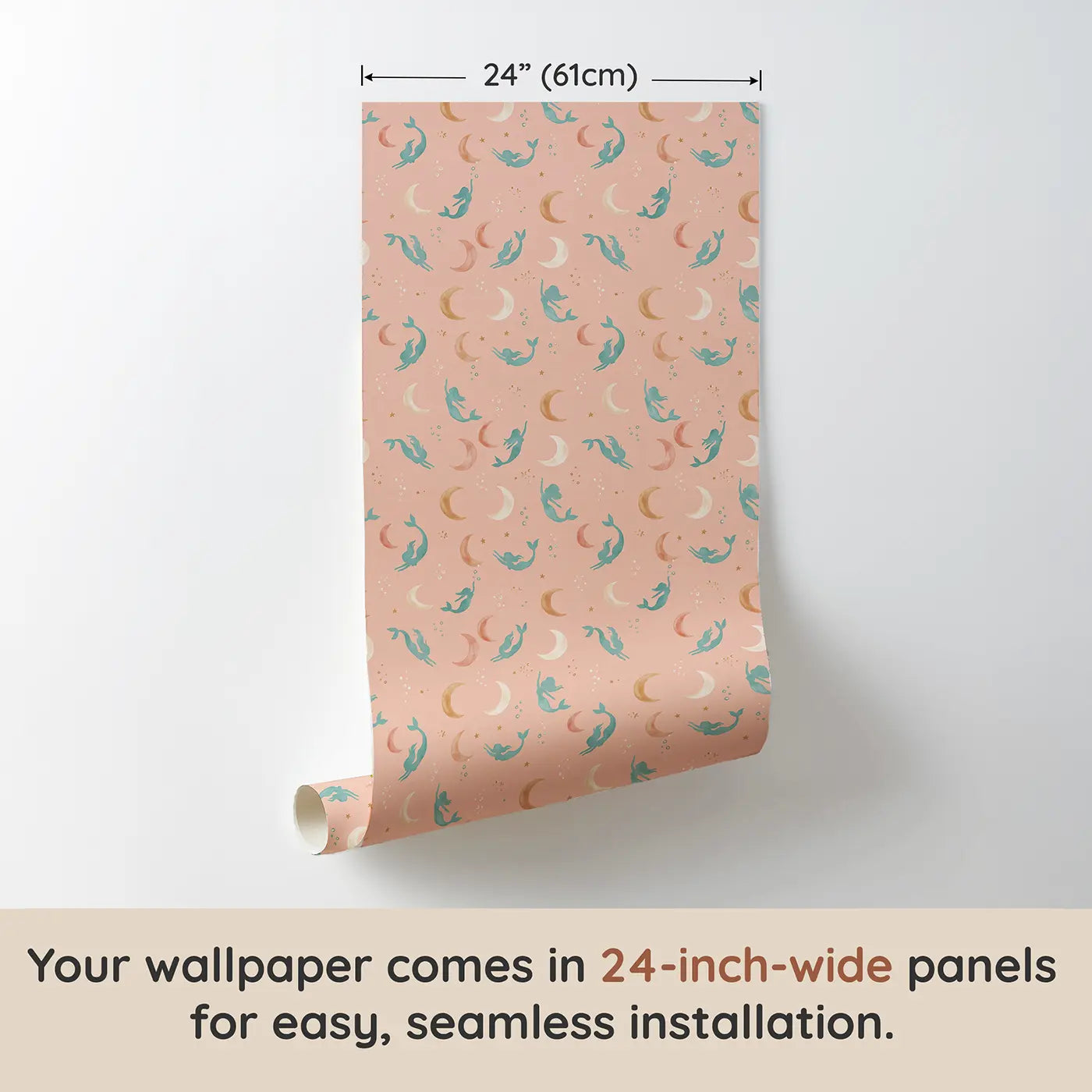 Mermaid Silhouettes Ditsy Floral wallpaper panel dimensions - Whimsy Tots
