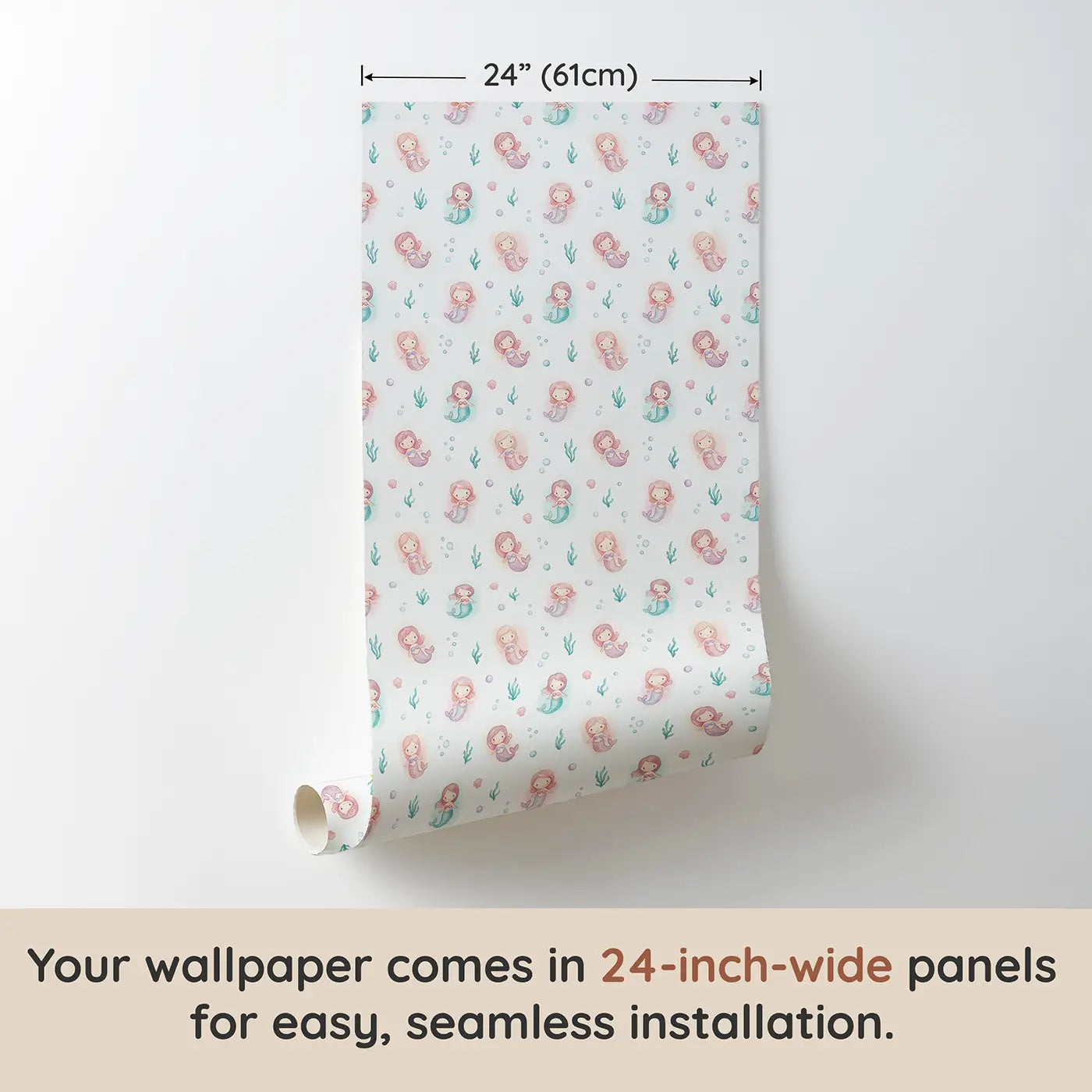 Baby Mermaids Watercolor wallpaper panel dimensions - Whimsy Tots