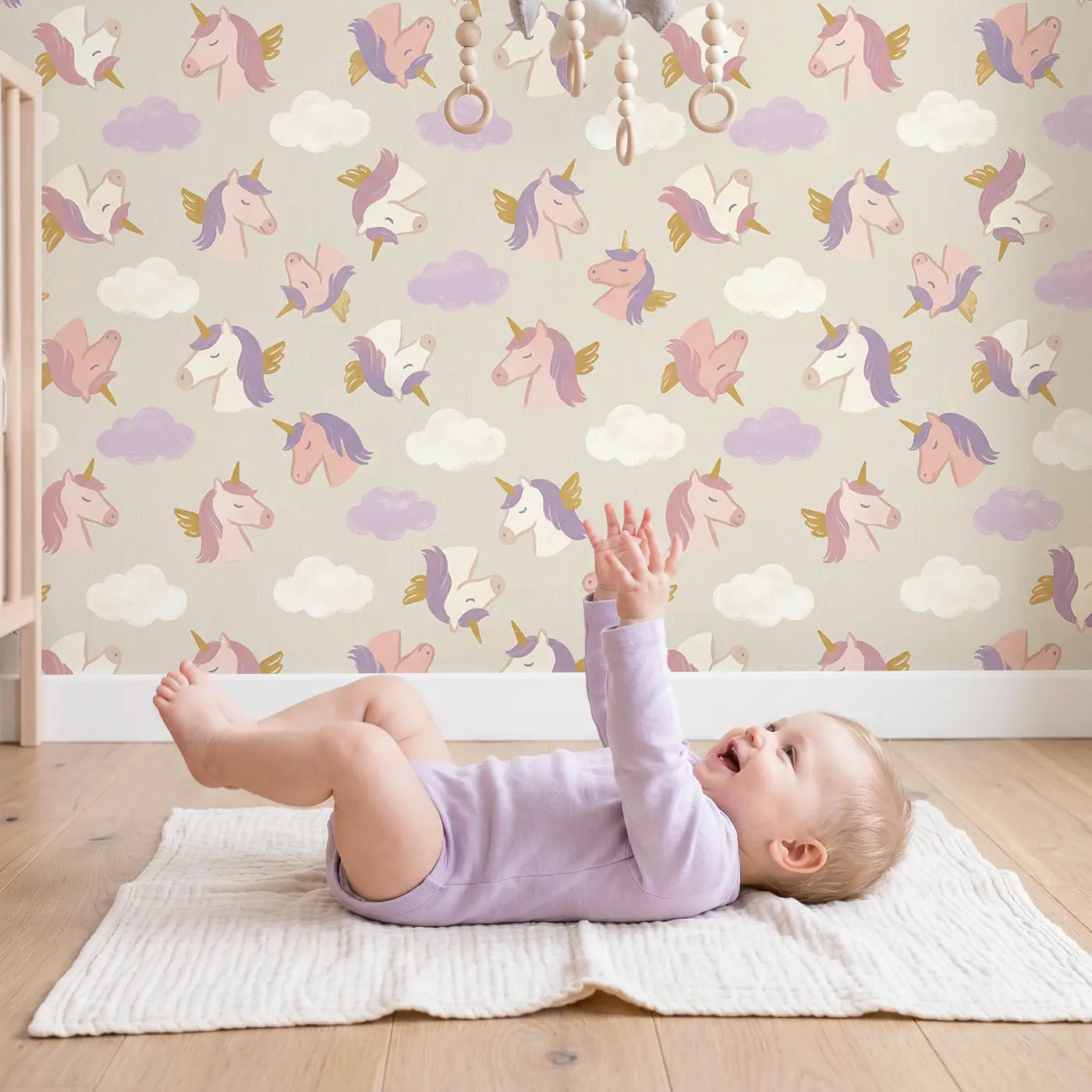 Pegasus Head Profiles Modern Illustration wallpaper in styled kids room - Whimsy Tots