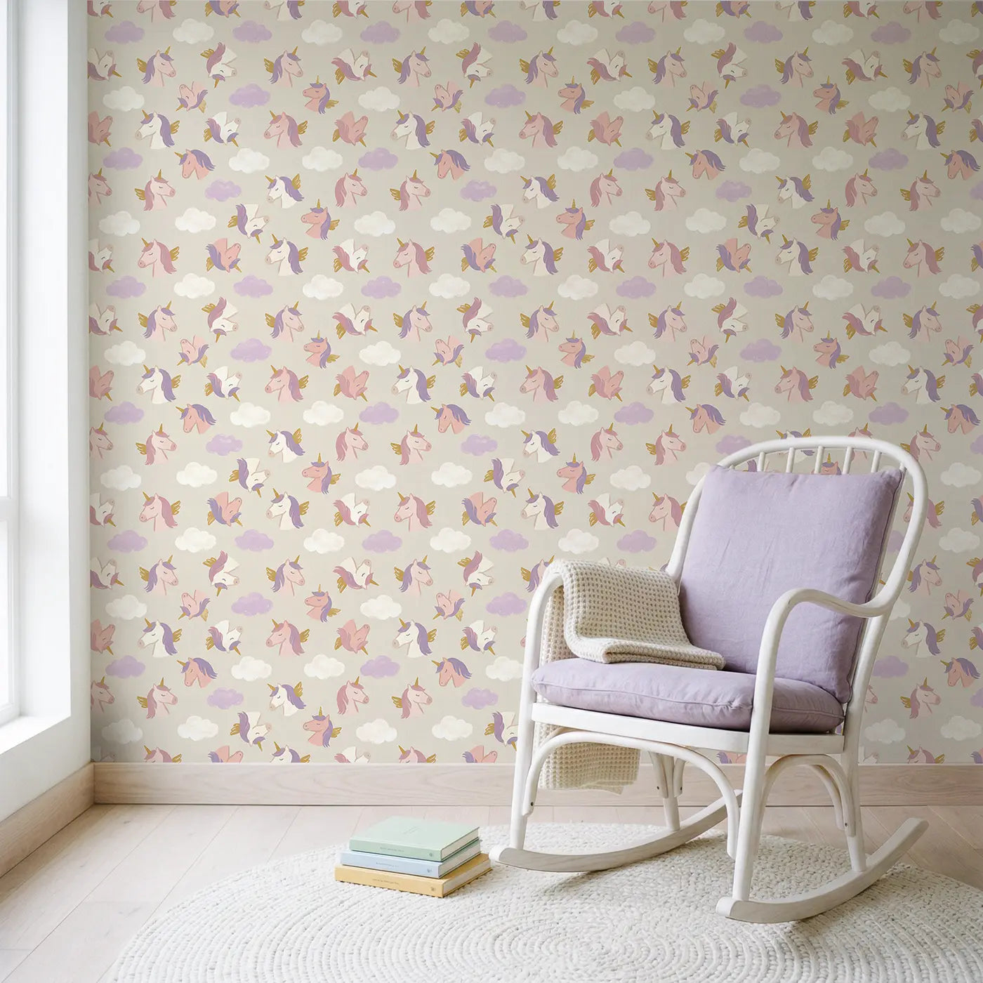 Pegasus Head Profiles Modern Illustration wallpaper in Scandinavian nursery - Whimsy Tots