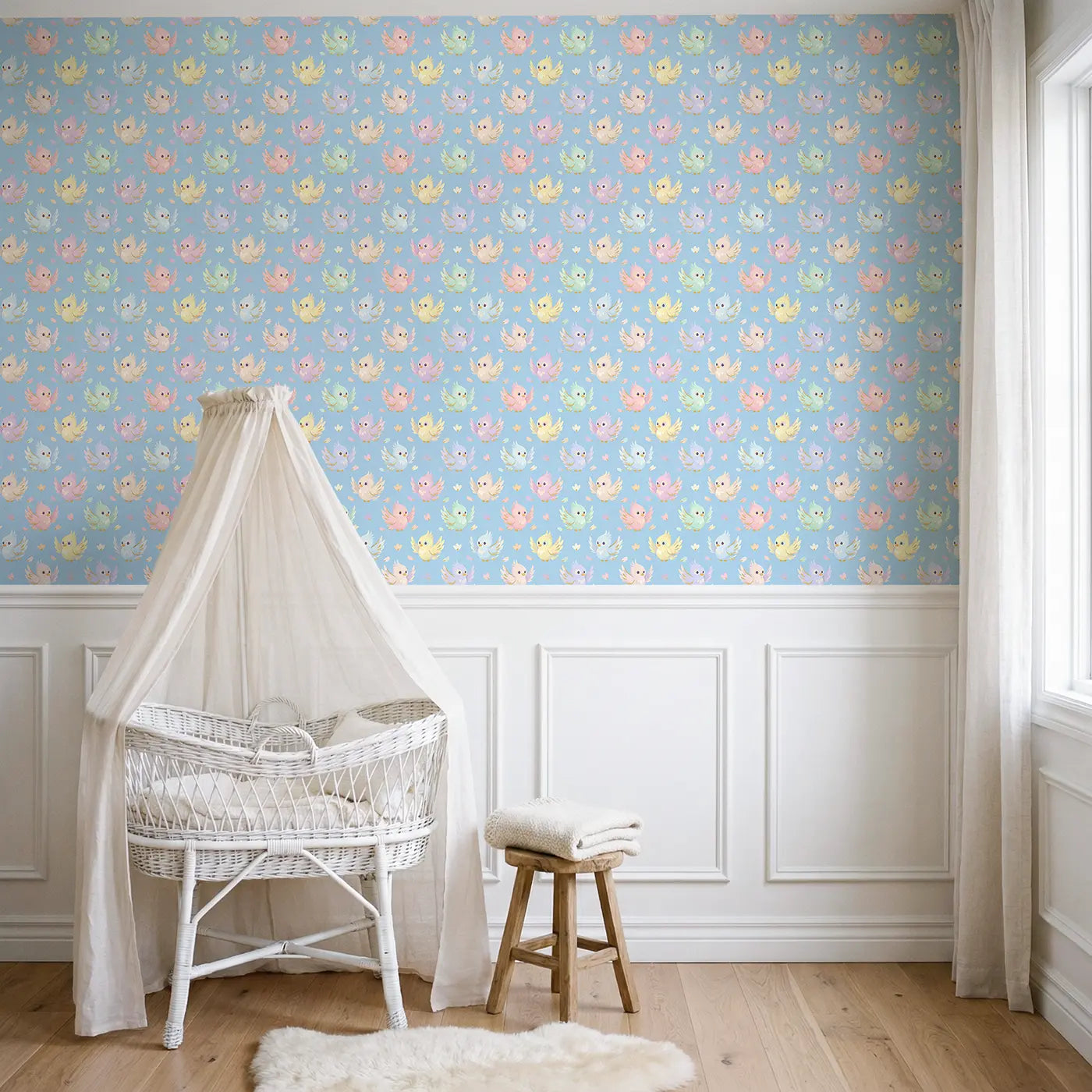 Baby Phoenix Modern Illustration wallpaper above wainscoting - Whimsy Tots