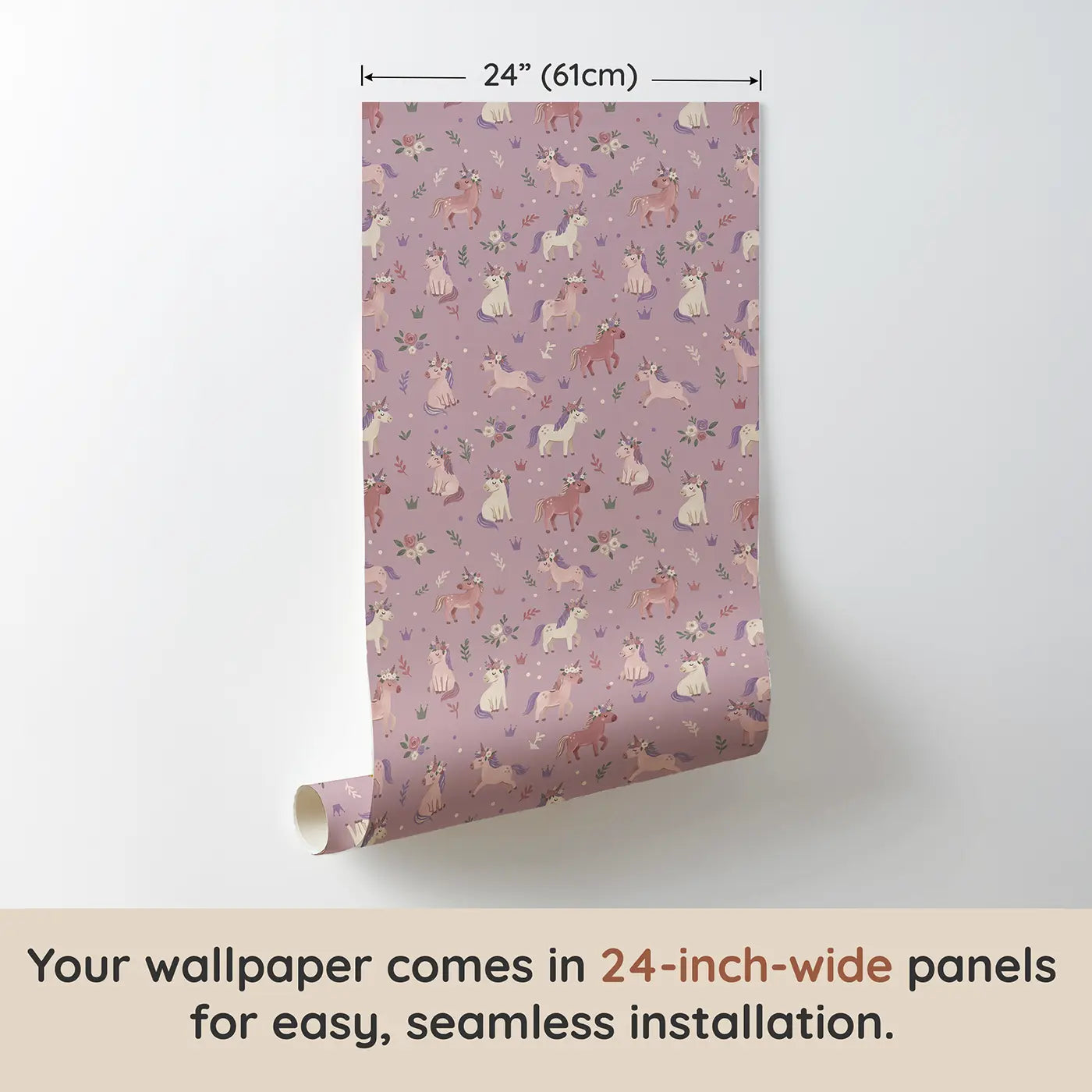 Unicorn Flower Crown Modern Illustration wallpaper panel dimensions - Whimsy Tots