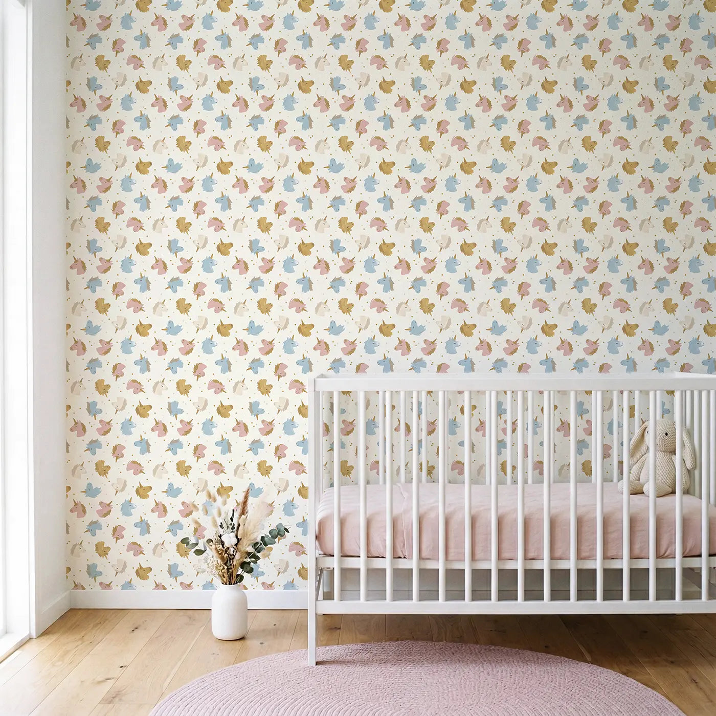 Tiny Unicorn Heads Modern Illustration wallpaper in Scandinavian nursery - Whimsy Tots