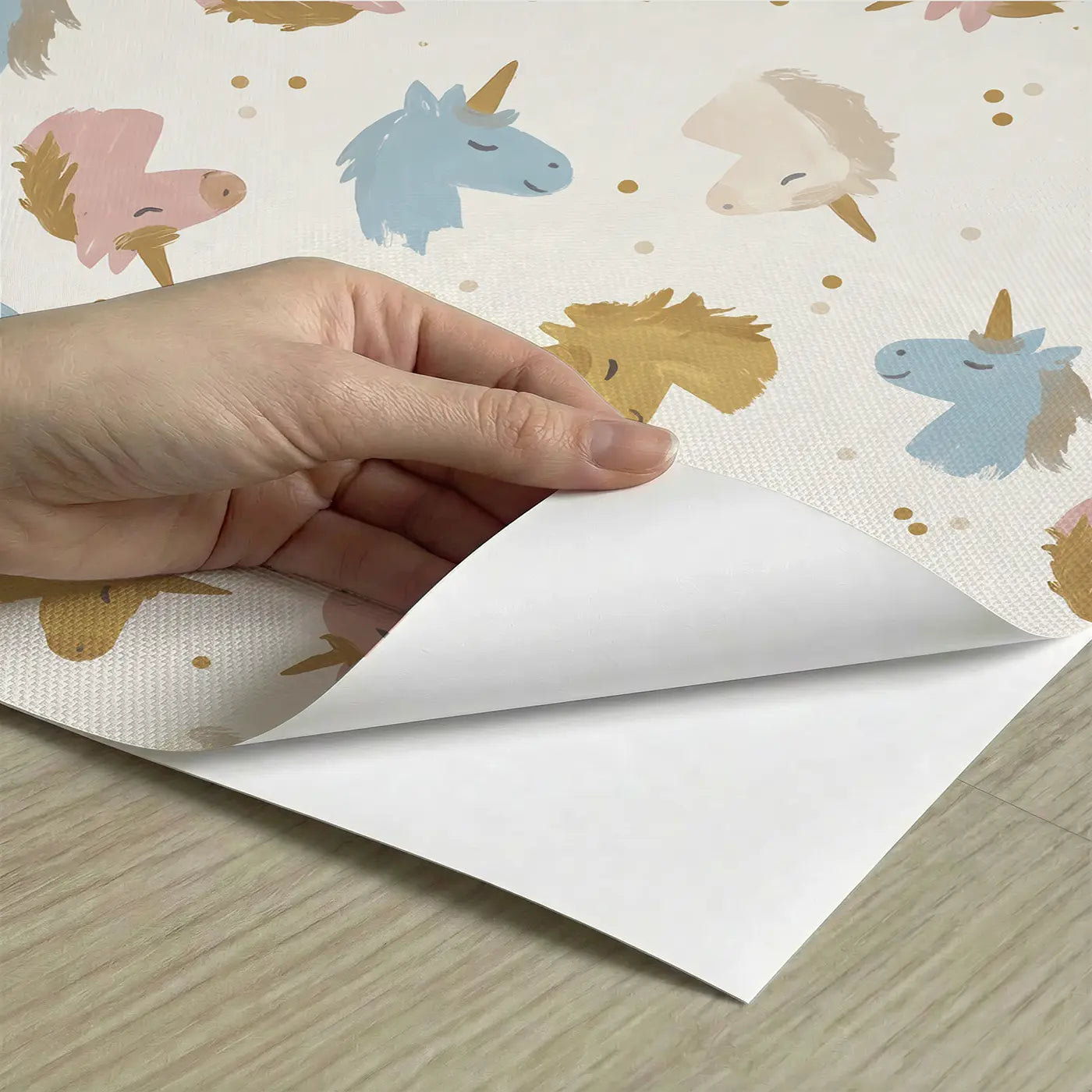 Tiny Unicorn Heads Modern Illustration peel and stick material close-up - Whimsy Tots