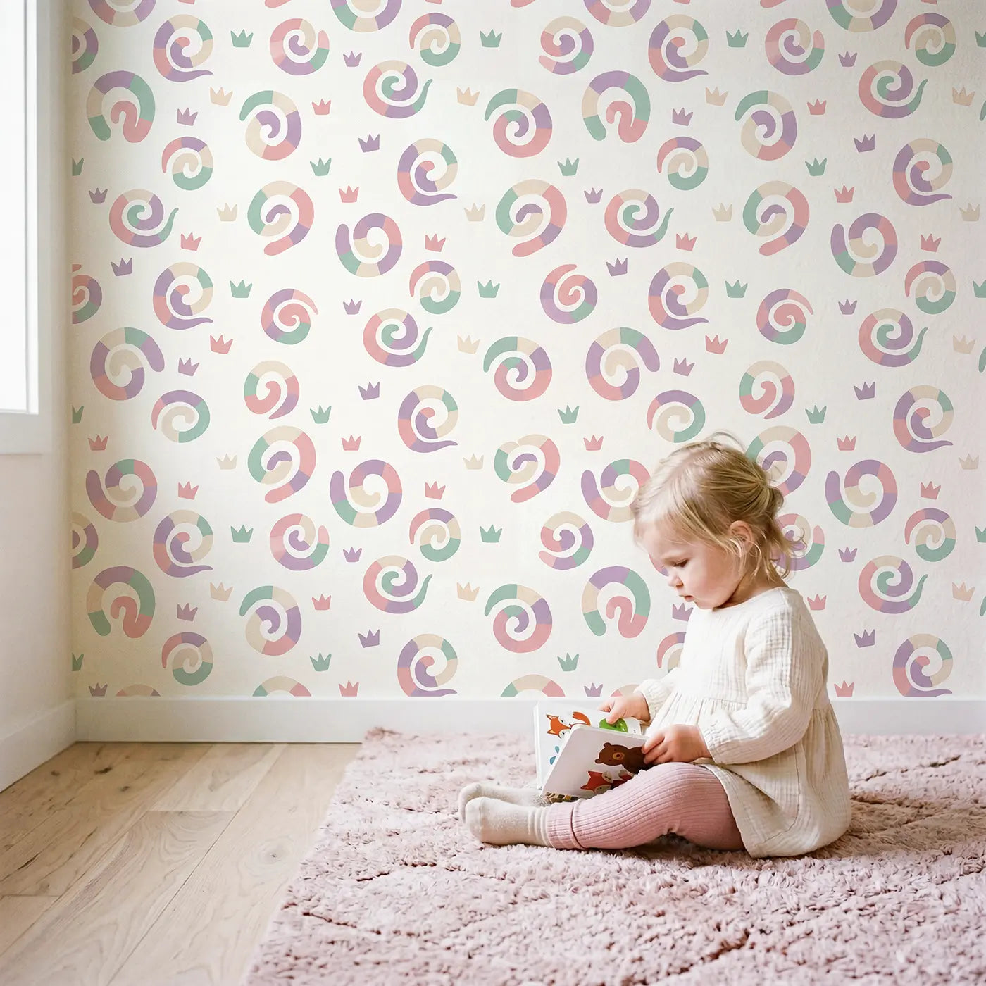 Rainbow Serpent Modern Illustration wallpaper in styled kids room - Whimsy Tots