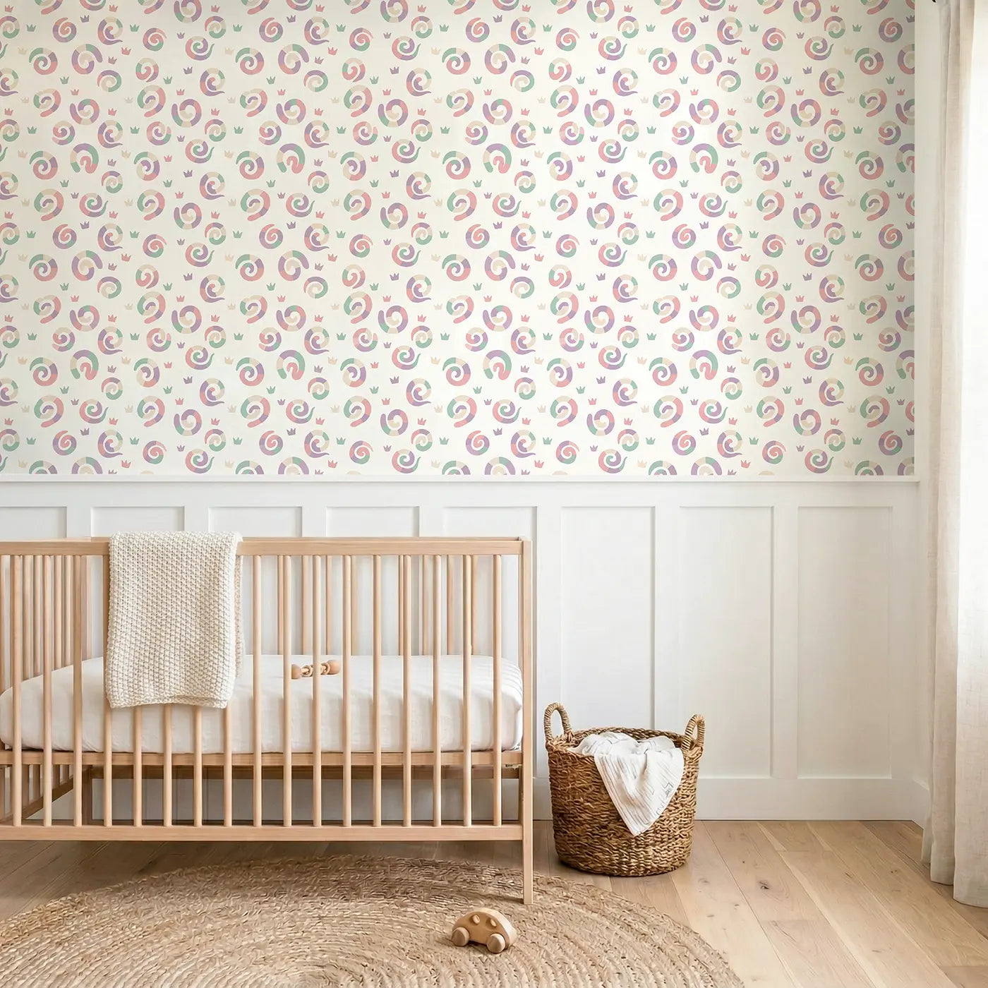 Rainbow Serpent Modern Illustration wallpaper above wainscoting - Whimsy Tots