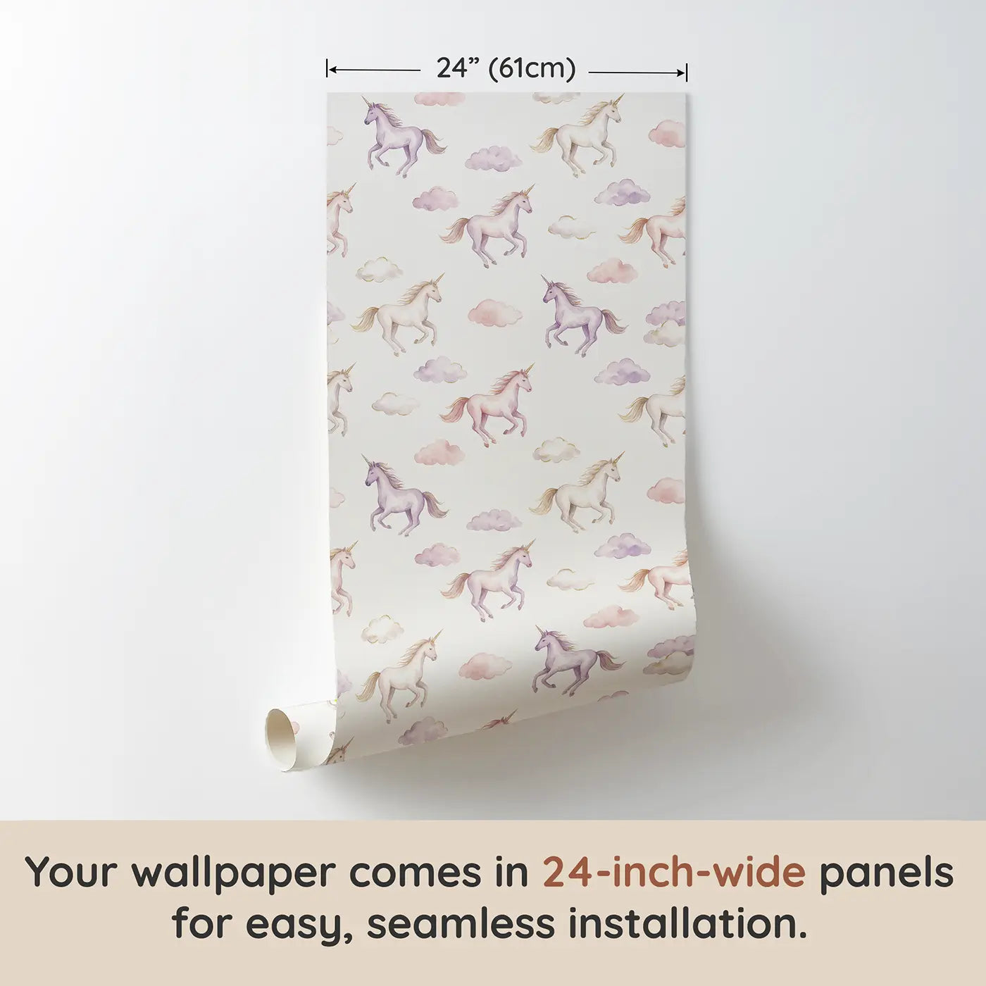 Running Unicorn Watercolor wallpaper panel dimensions - Whimsy Tots