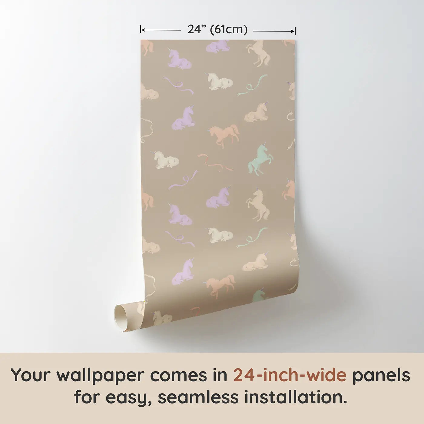 Unicorn Silhouettes Soft Pastel wallpaper panel dimensions - Whimsy Tots