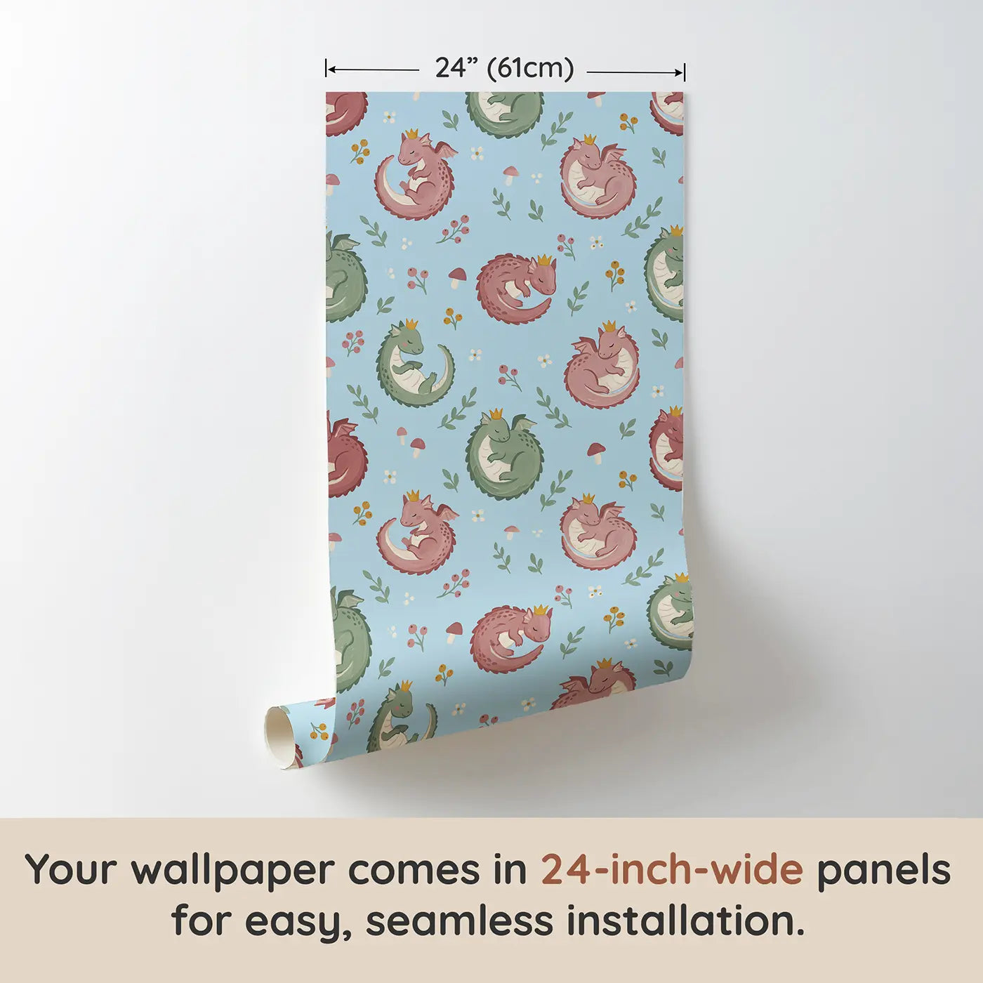 Friendly Baby Dragons Modern Illustration wallpaper panel dimensions - Whimsy Tots