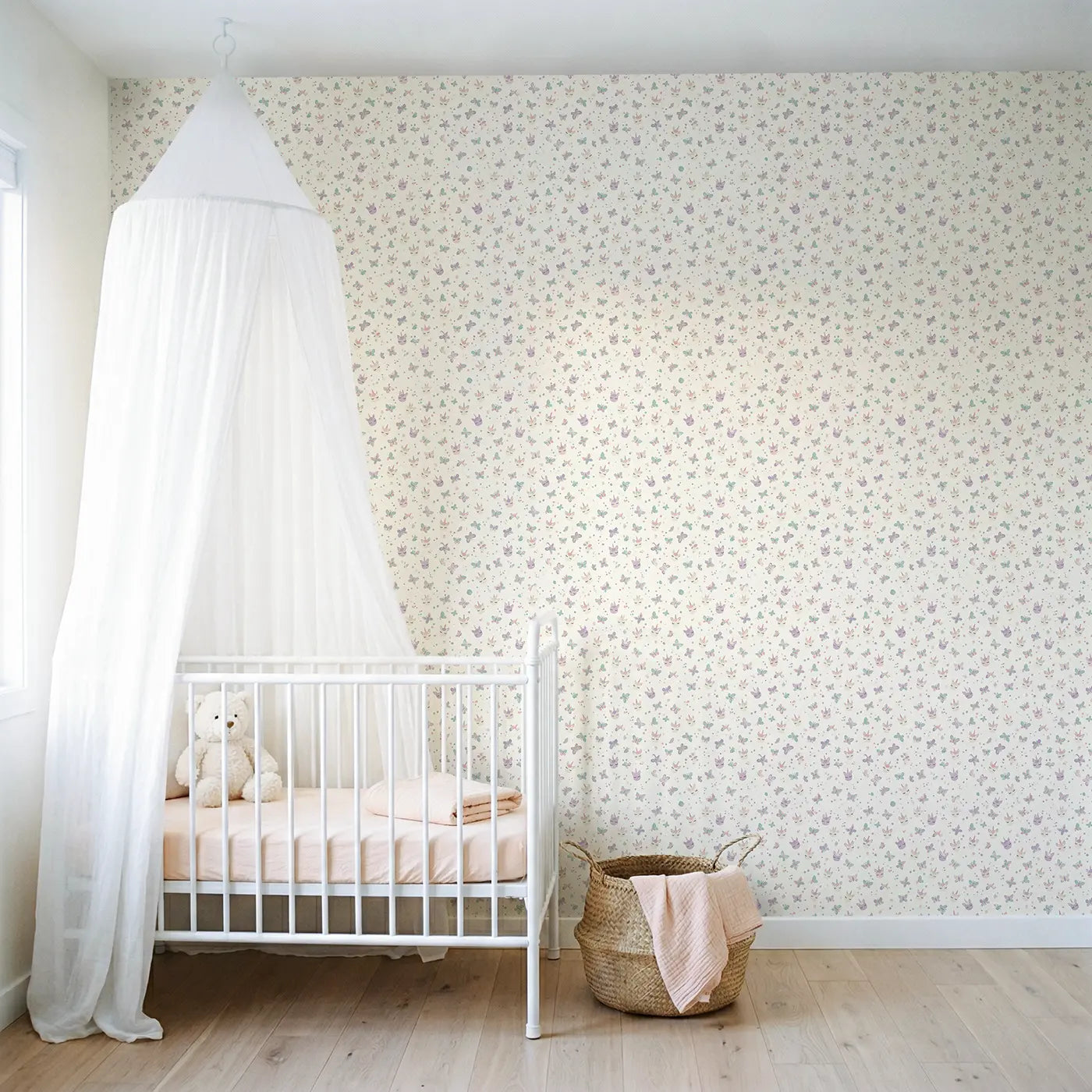 Unicorn Faces Closed Ditsy Floral wallpaper in Scandinavian nursery - Whimsy Tots