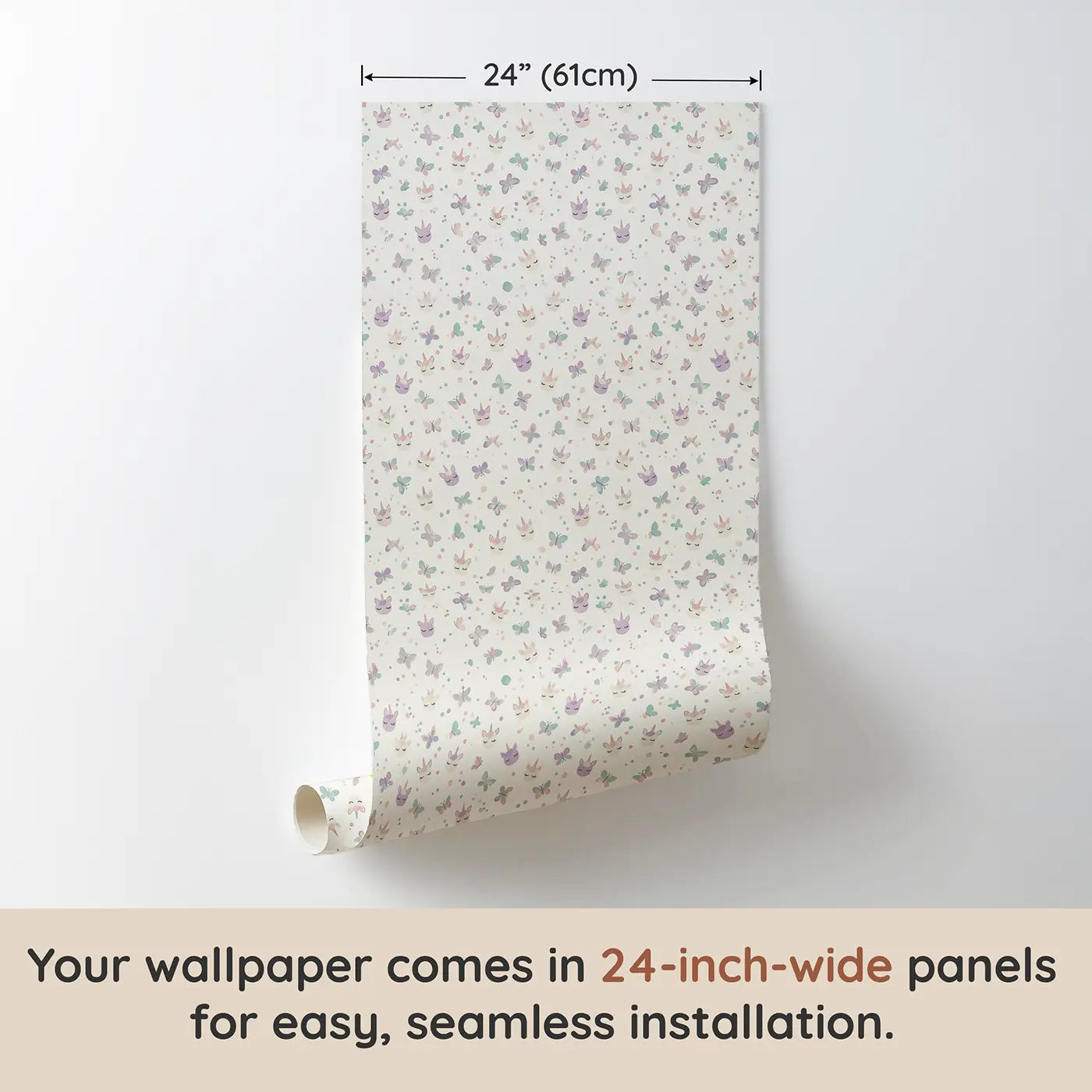 Unicorn Faces Closed Ditsy Floral wallpaper panel dimensions - Whimsy Tots