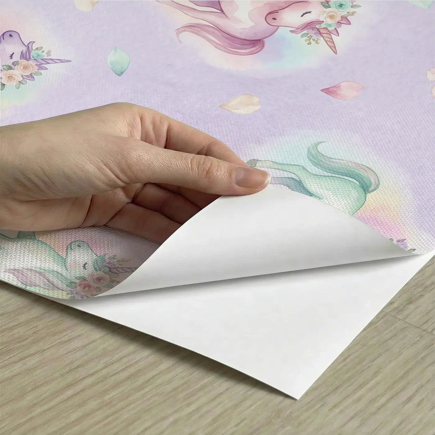 Unicorn Flower Watercolor peel and stick material close-up - Whimsy Tots