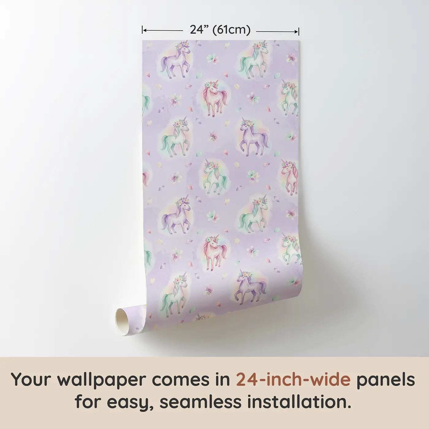 Unicorn Flower Watercolor wallpaper panel dimensions - Whimsy Tots