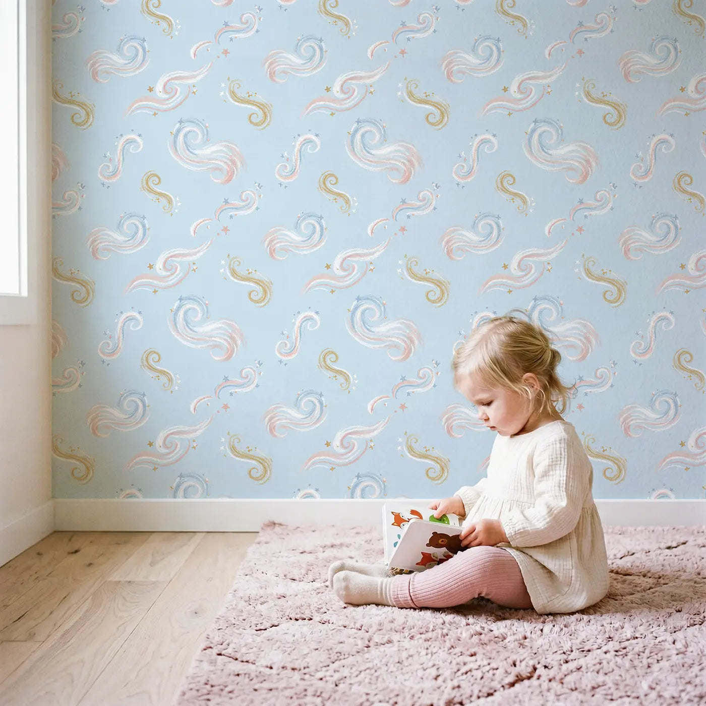Swirling Magic Soft Pastel wallpaper in styled kids room - Whimsy Tots