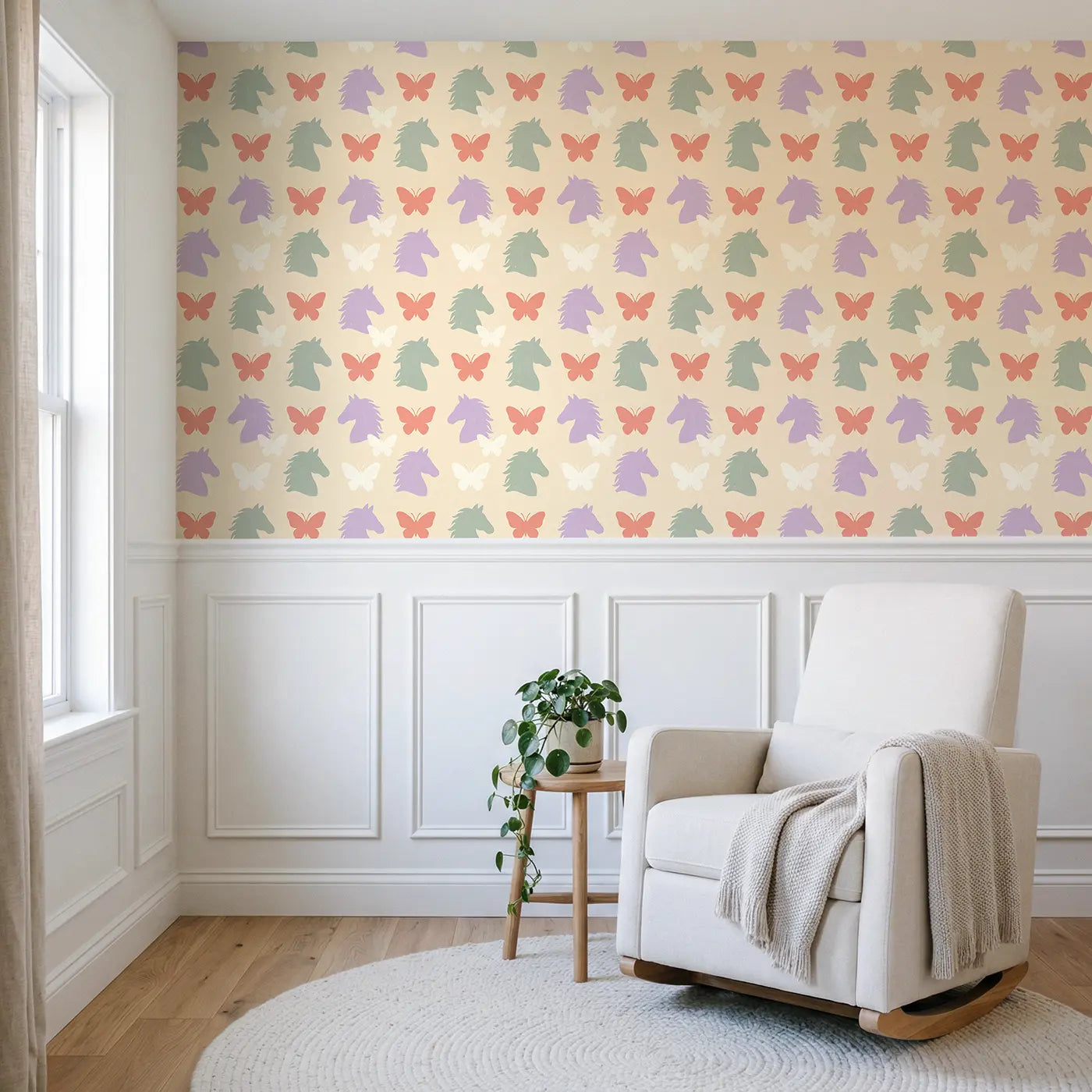 Pegasus Head Profiles Modern Illustration II wallpaper above wainscoting - Whimsy Tots
