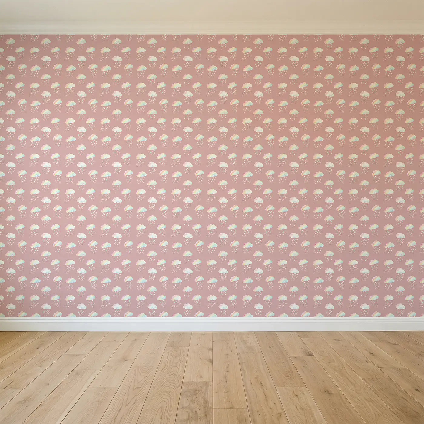 Rainbow Clouds Raining Watercolor seamless wallpaper full pattern - Whimsy Tots