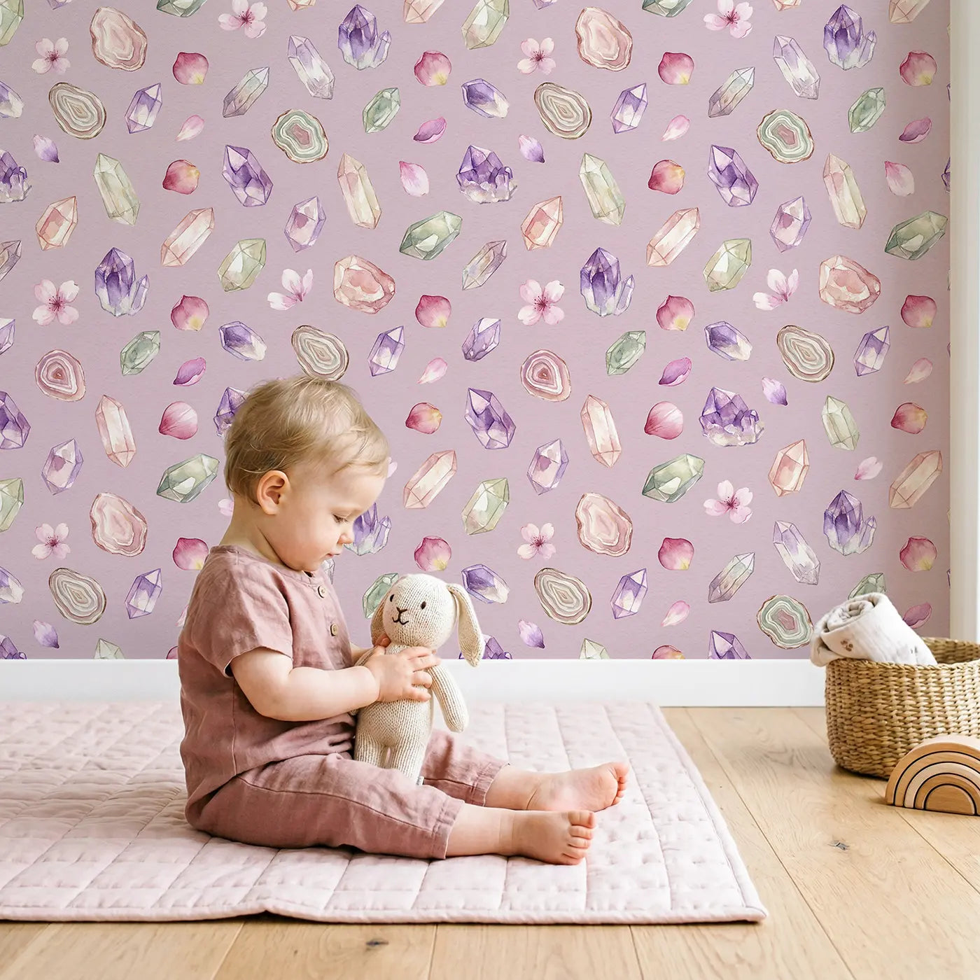Magic Crystals Watercolor wallpaper in styled kids room - Whimsy Tots