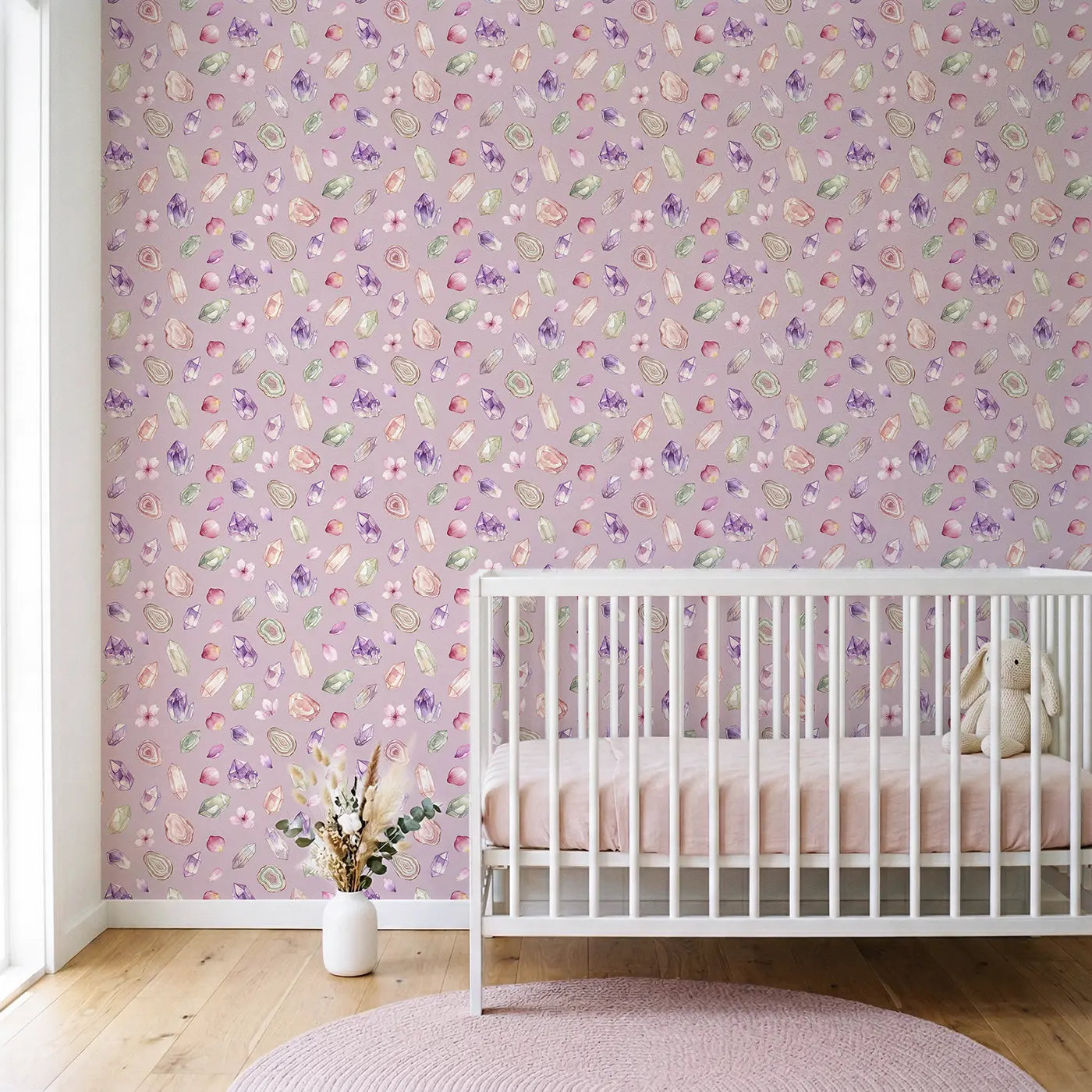 Magic Crystals Watercolor wallpaper in Scandinavian nursery - Whimsy Tots