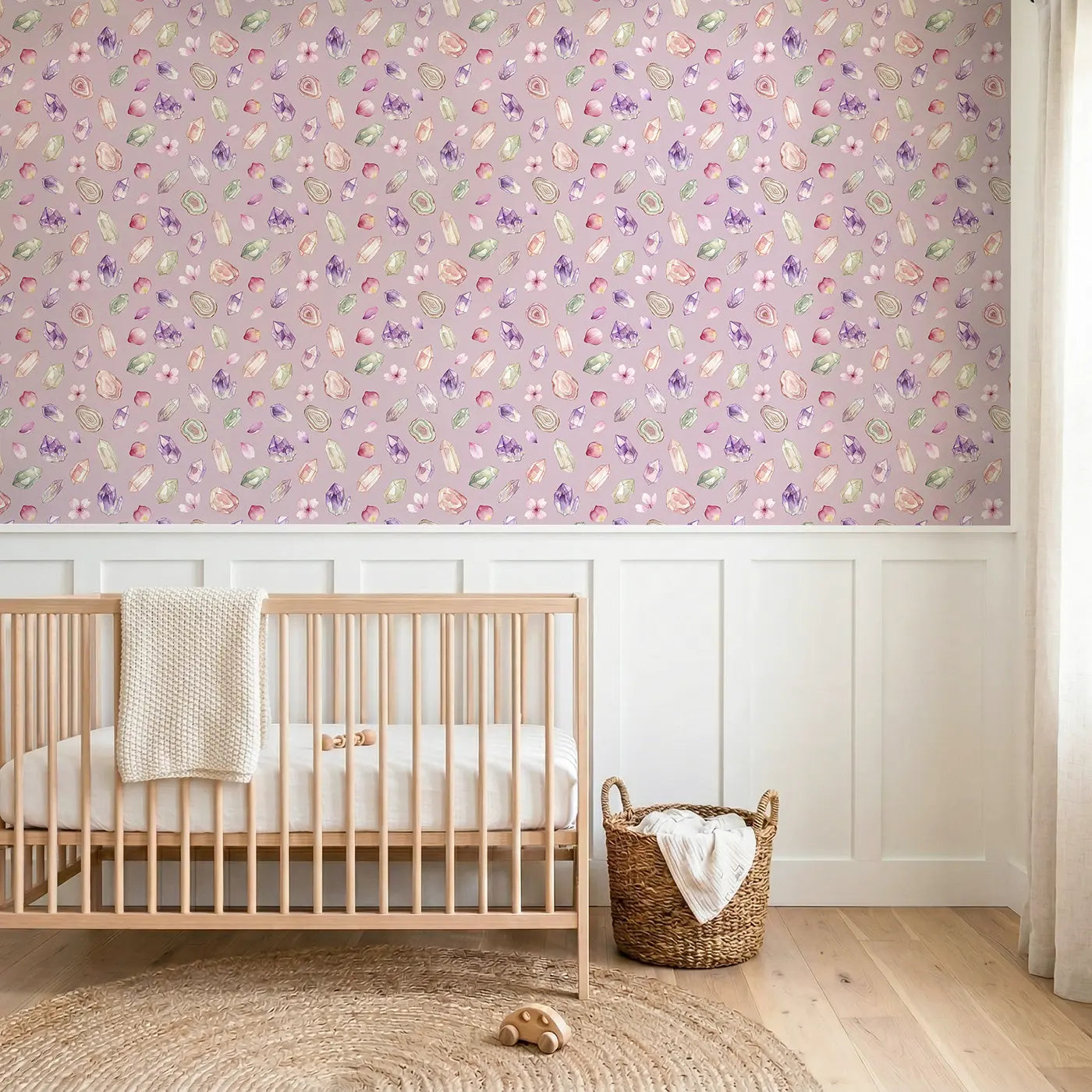 Magic Crystals Watercolor wallpaper above wainscoting - Whimsy Tots