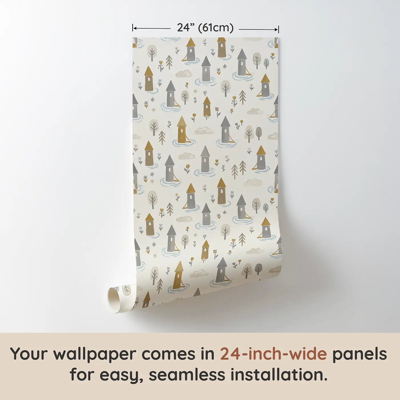 Castle Towers Modern Illustration wallpaper panel dimensions - Whimsy Tots