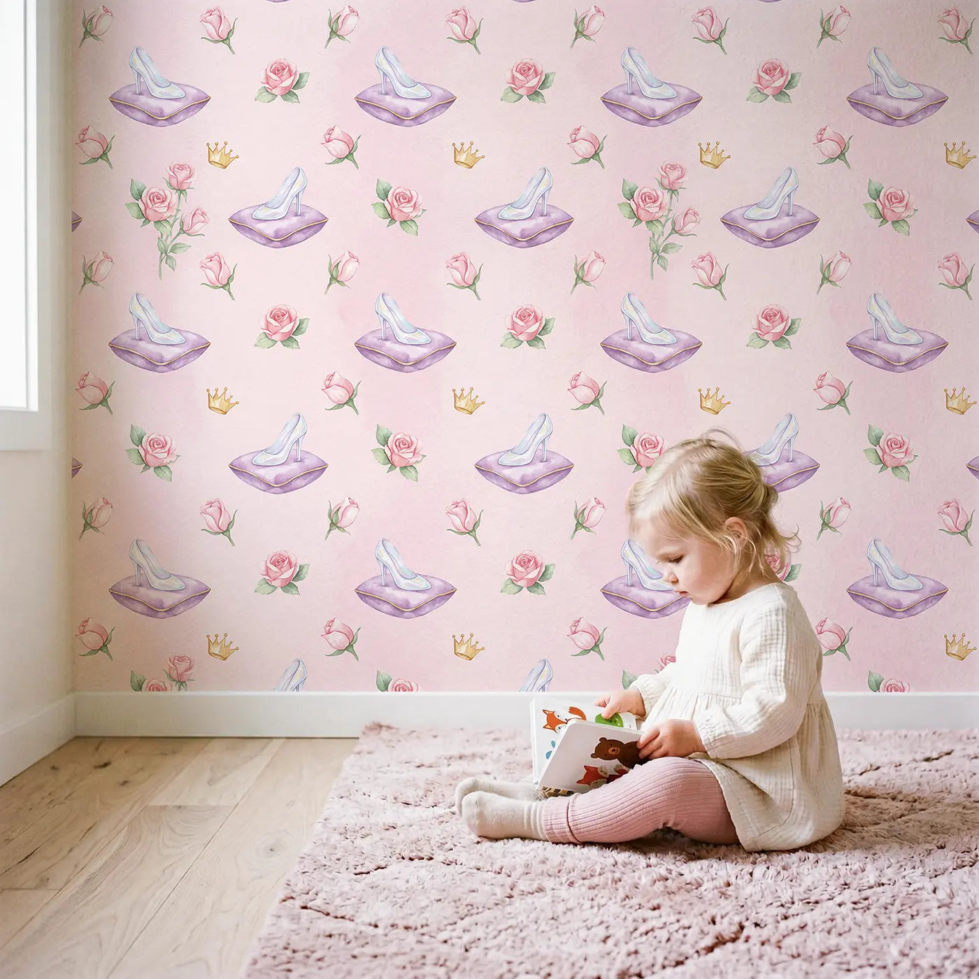 Glass Slippers Watercolor wallpaper in styled kids room - Whimsy Tots