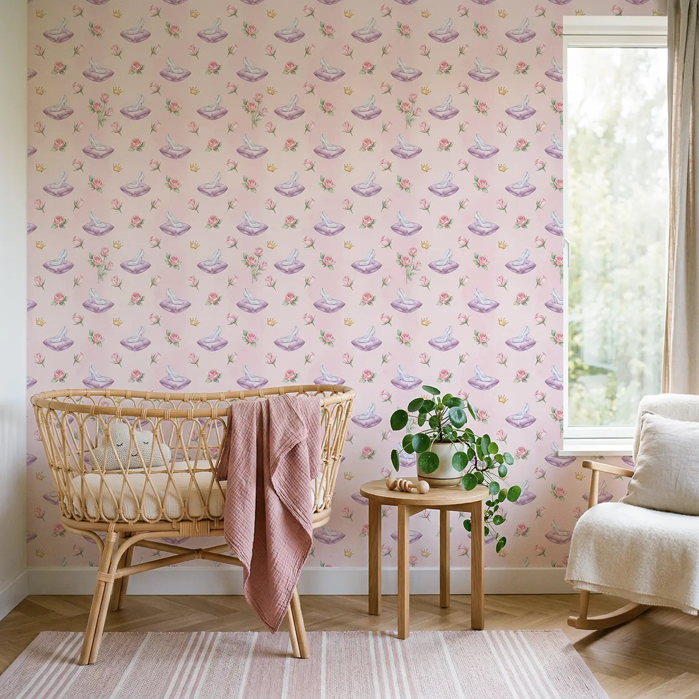 Glass Slippers Watercolor wallpaper in Scandinavian nursery - Whimsy Tots