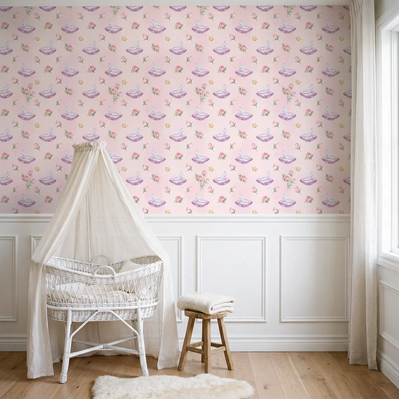 Glass Slippers Watercolor wallpaper above wainscoting - Whimsy Tots