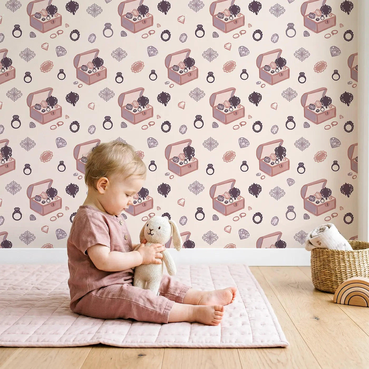 Royal Jewelry Modern Illustration wallpaper in styled kids room - Whimsy Tots