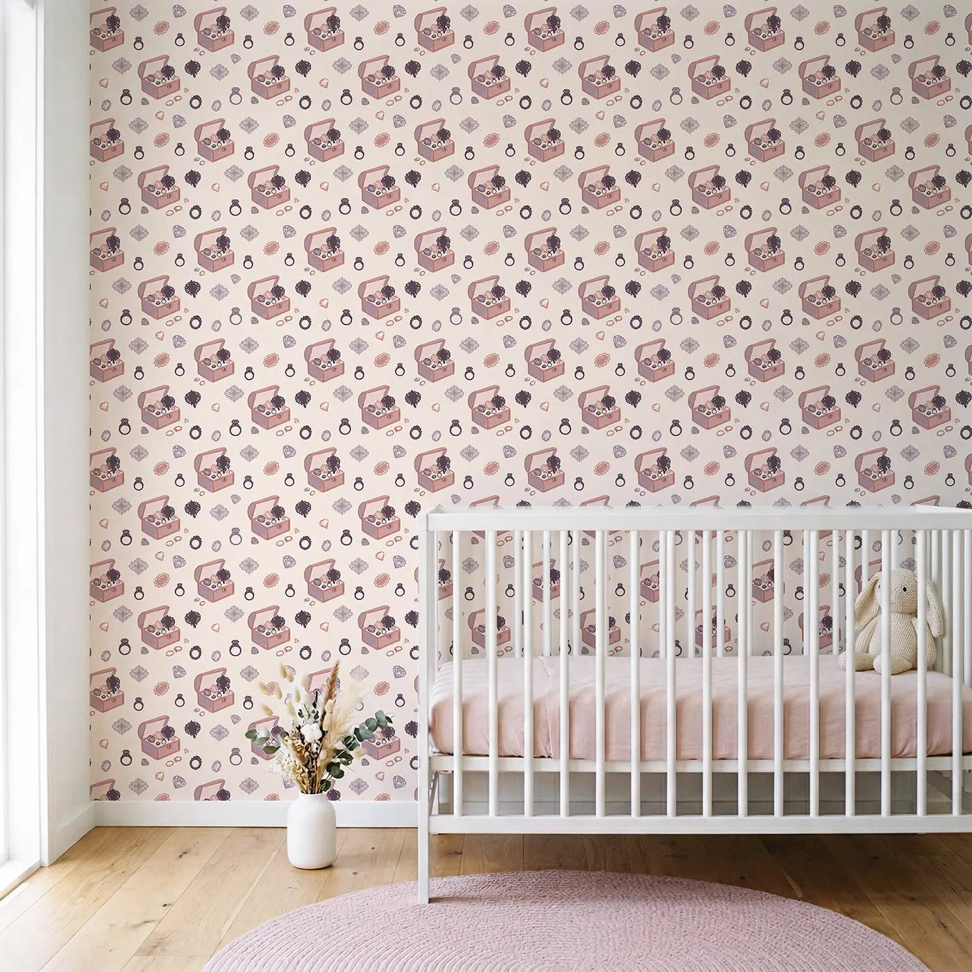 Royal Jewelry Modern Illustration wallpaper in Scandinavian nursery - Whimsy Tots
