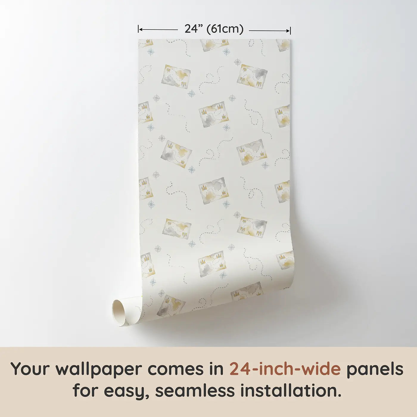 Treasure Maps Watercolor wallpaper panel dimensions - Whimsy Tots