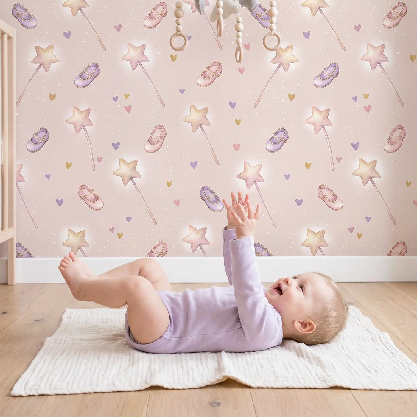 Scattered Magic Soft Pastel wallpaper in styled kids room - Whimsy Tots