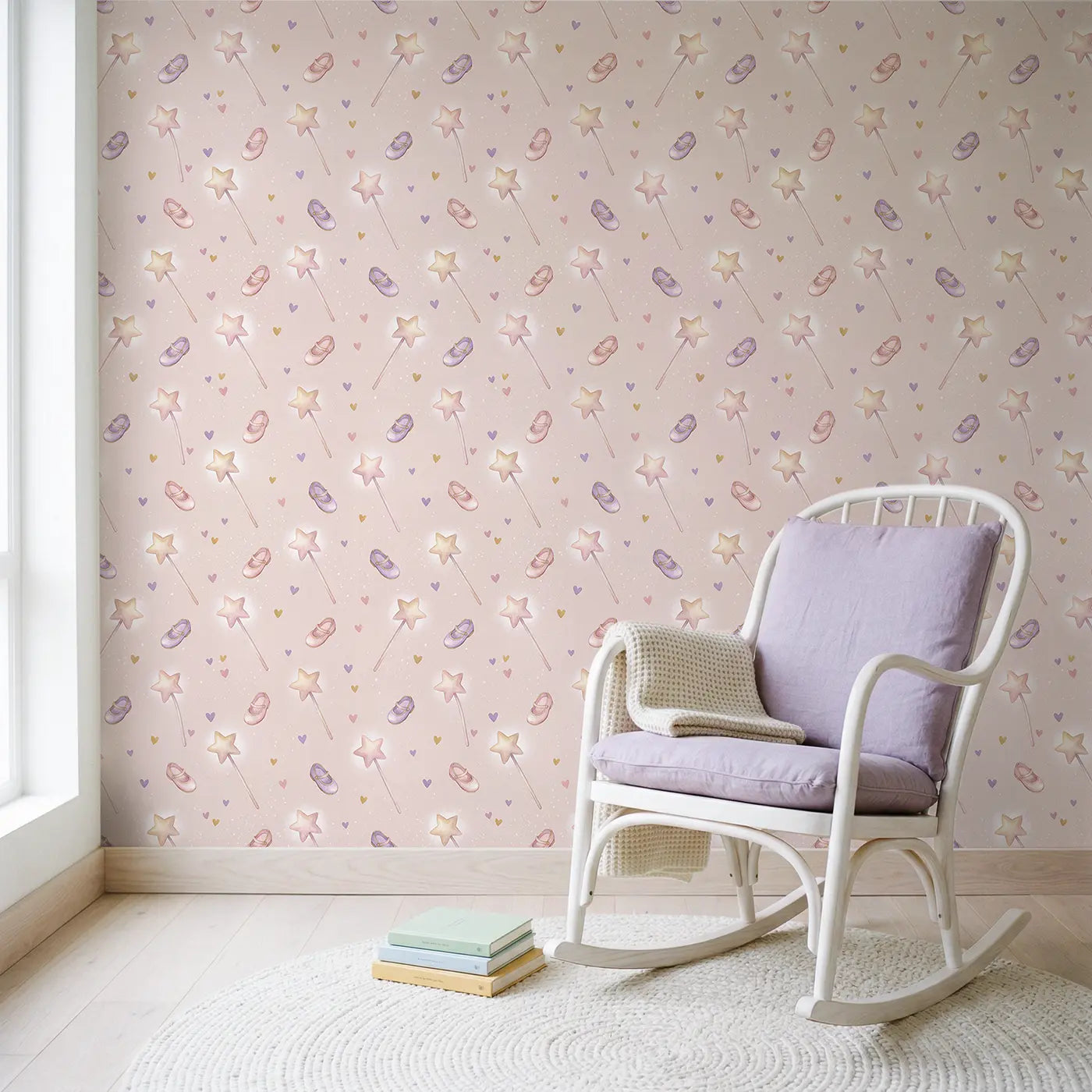 Scattered Magic Soft Pastel wallpaper in Scandinavian nursery - Whimsy Tots