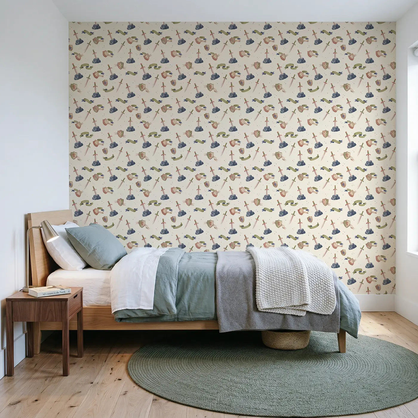 Medieval Swords Soft Pastel wallpaper in Scandinavian nursery - Whimsy Tots